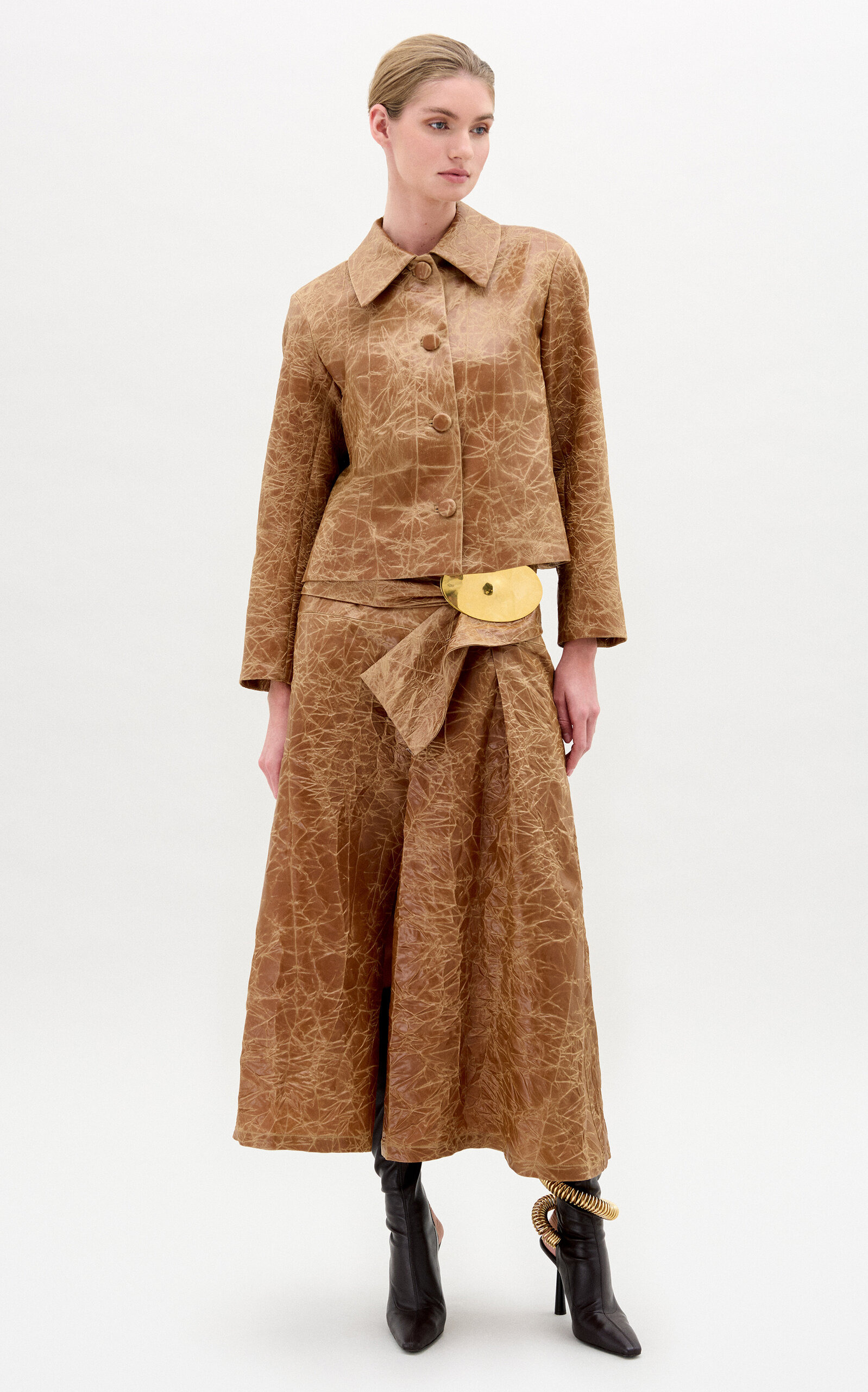 Olga Creased-Effect Maxi Skirt tan - 3