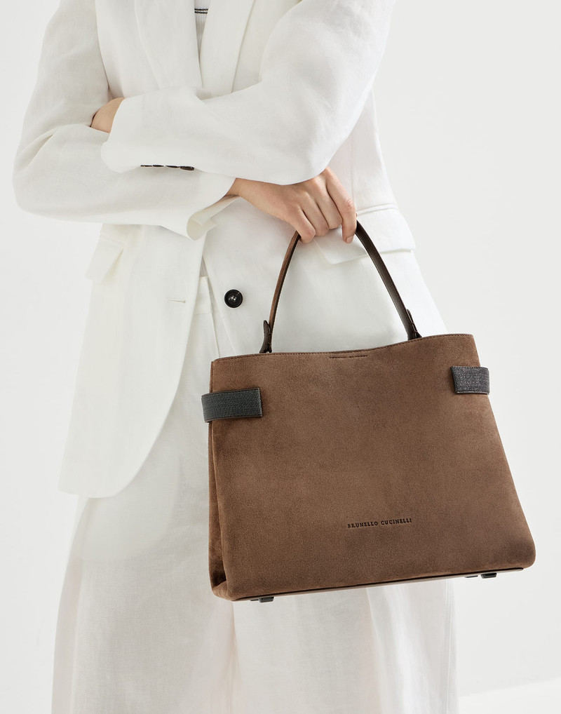 Essence top-handle bag in suede with precious bands 4