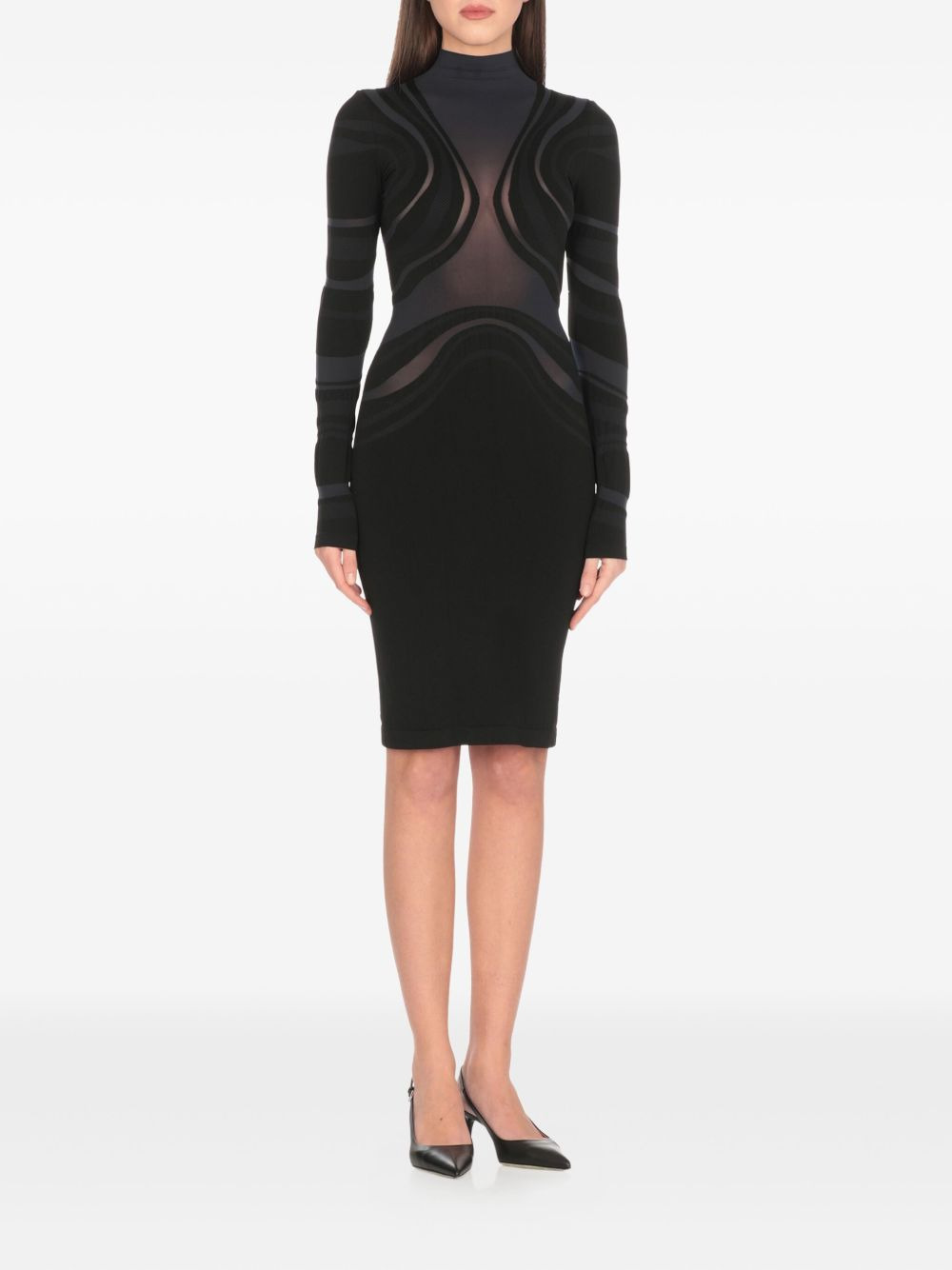 high-neck sheer-panelled dress - 1