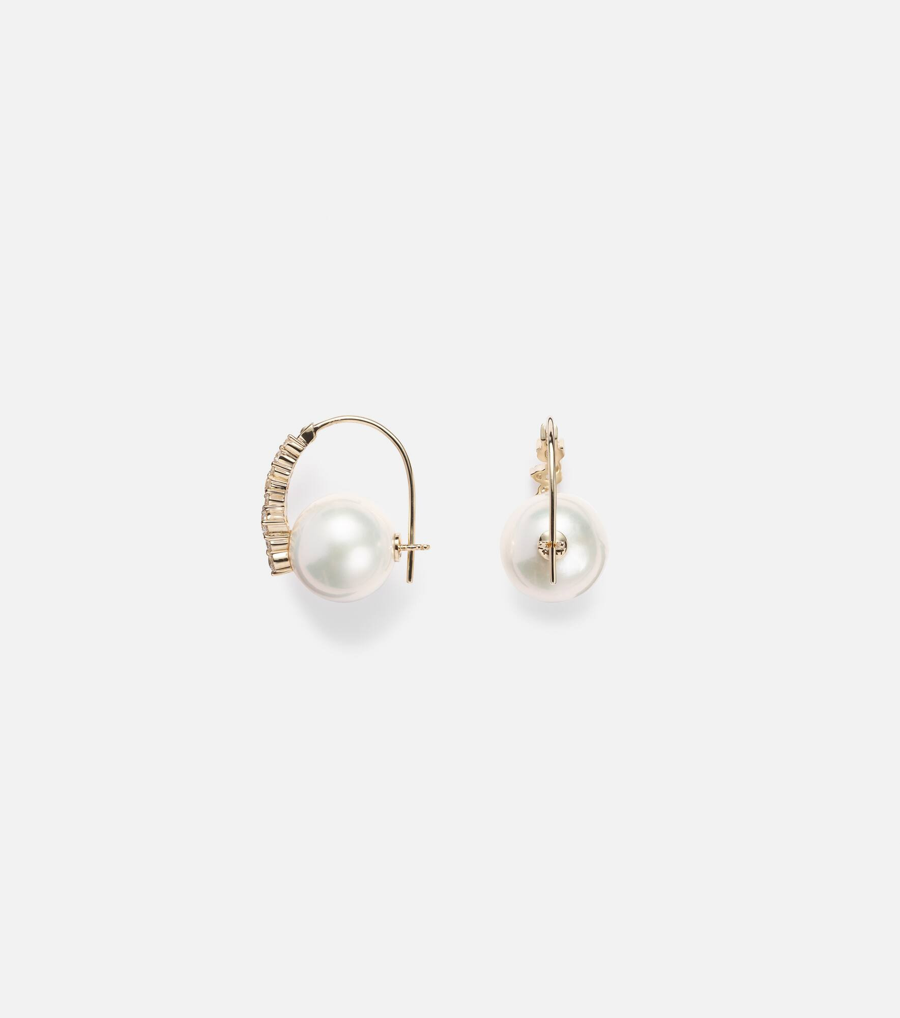 Cocktail 14kt gold earrings with pearls and diamonds - 4