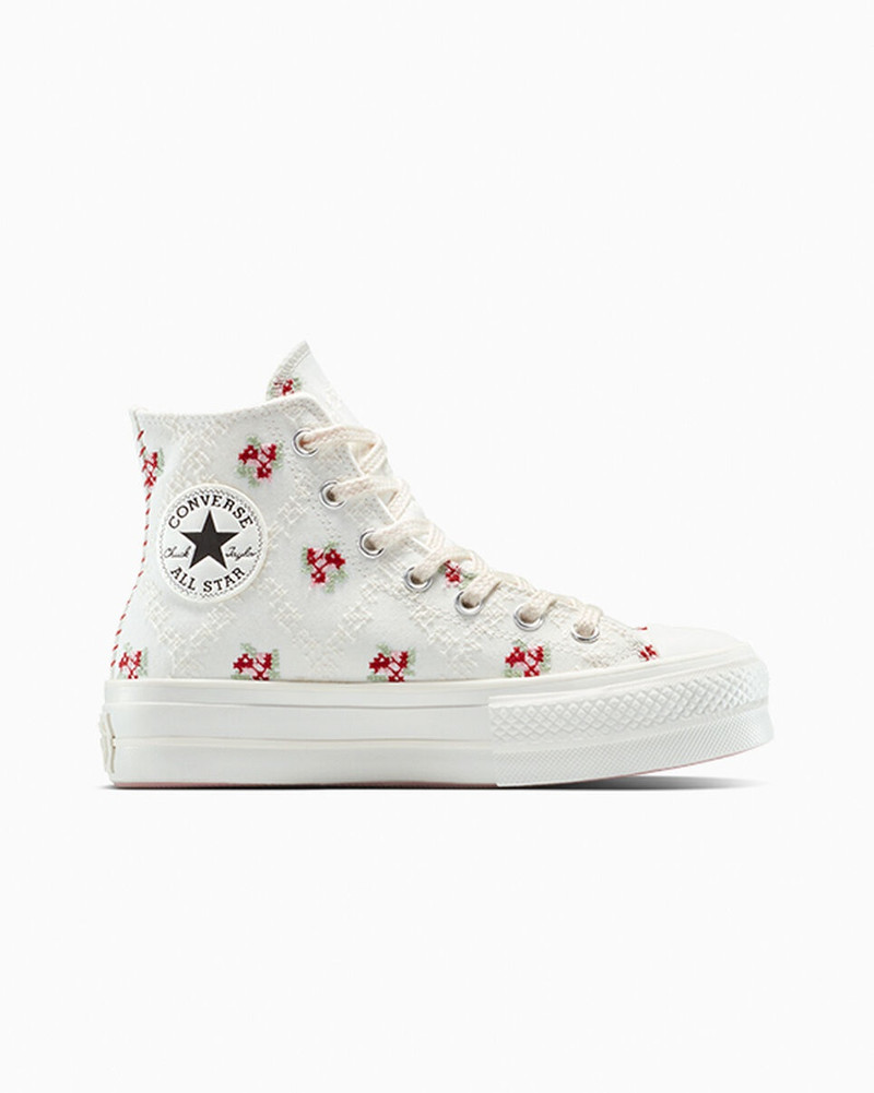 Chuck Taylor All Star Lift Platform Rose Cross Stitch - 1