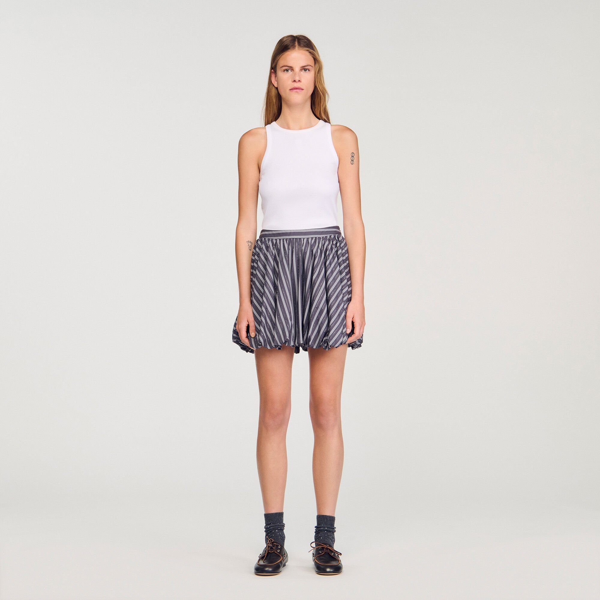 STRIPED RHINESTONE BUBBLE SKIRT - 2