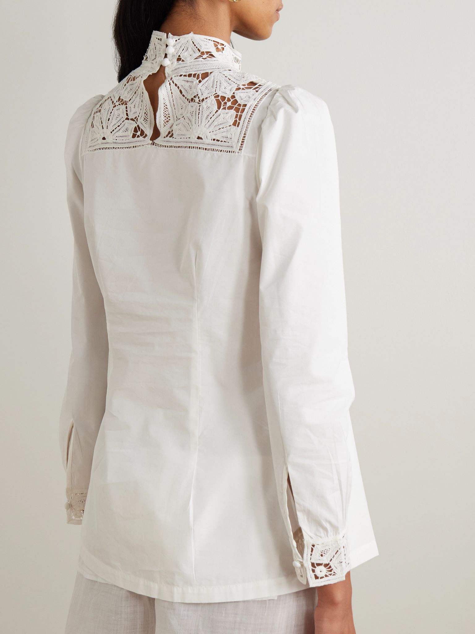 Mikha lace-paneled cotton-blend poplin blouse White - 3