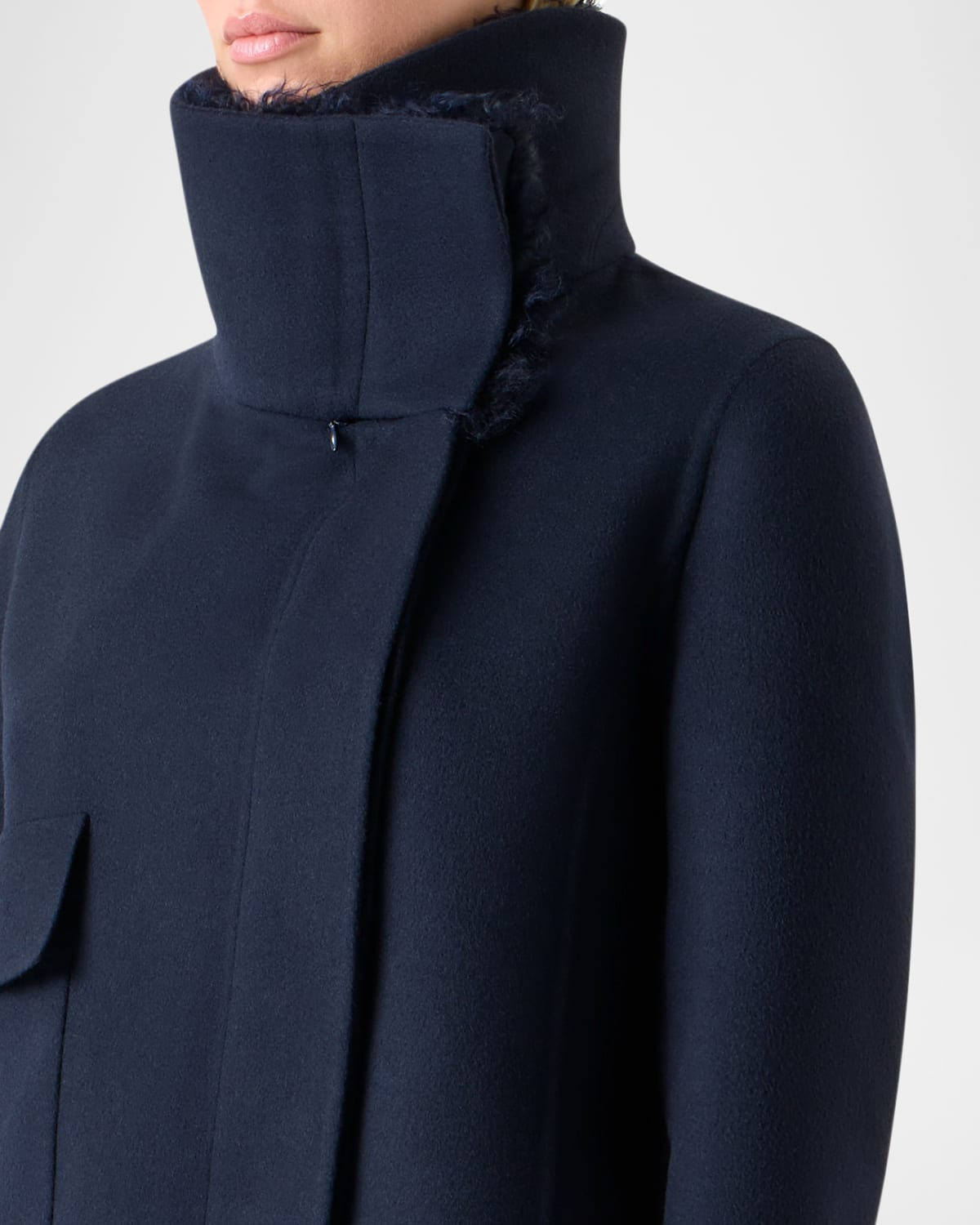 Edena Cashmere Short Jacket With Detachable Shearling Goat Collar - 5