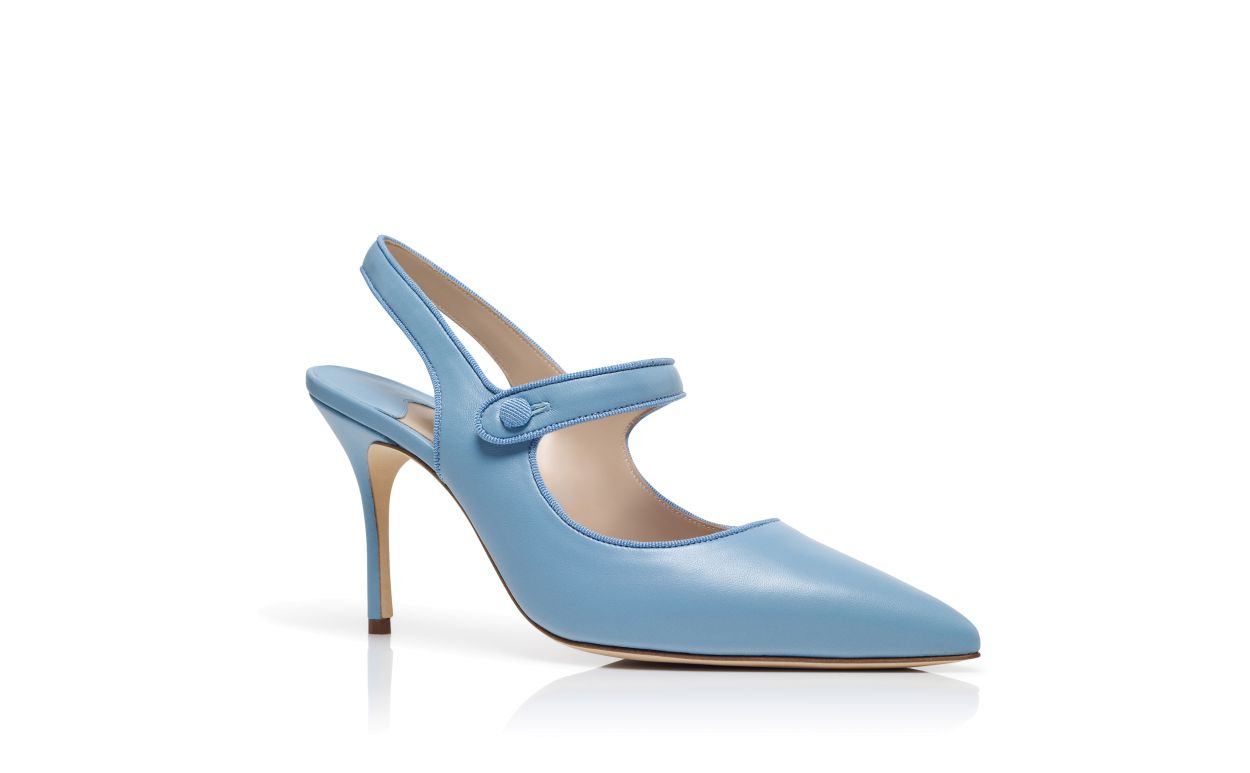 Blue Nappa Leather Pointed Toe Slingback Pumps - 3