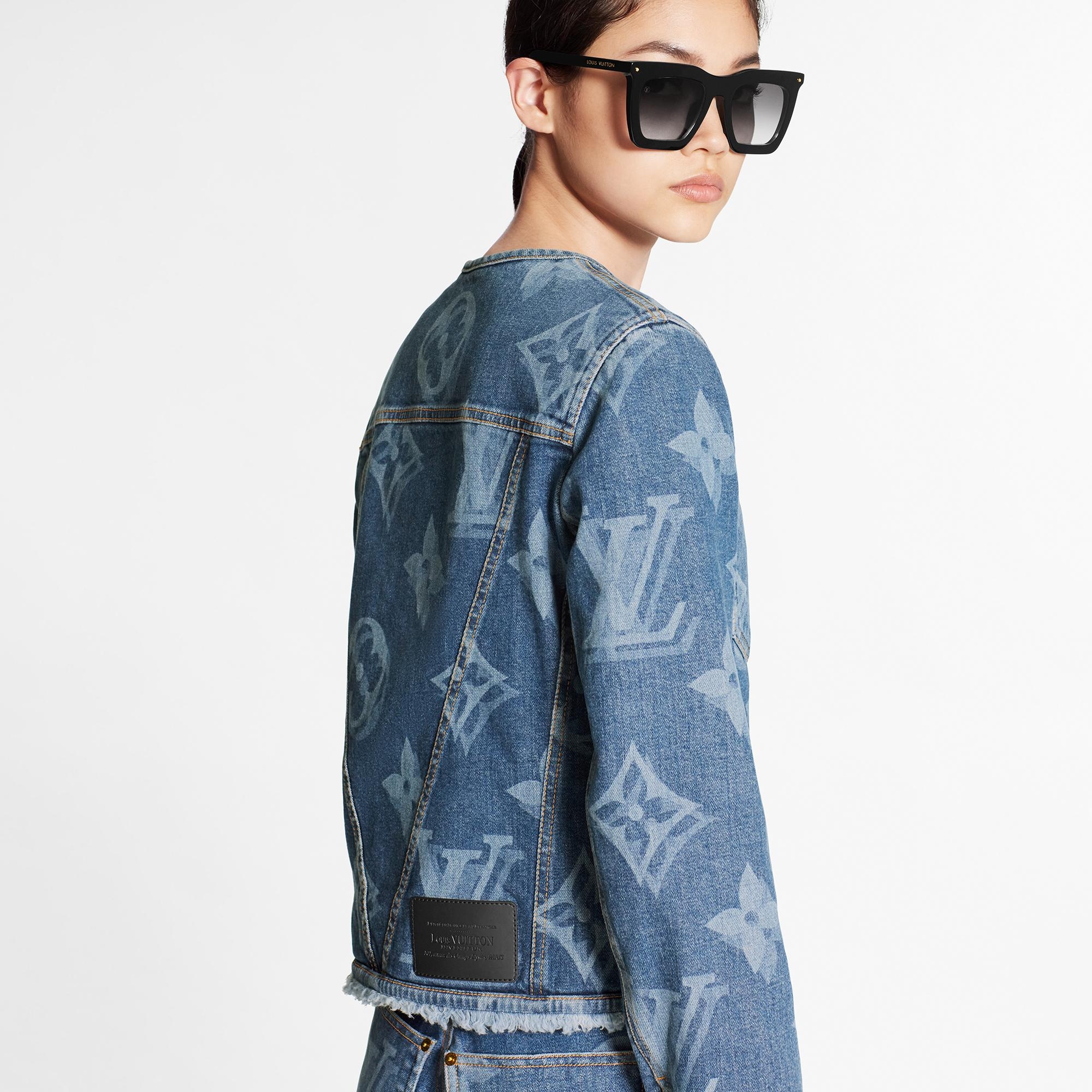 Blurry Giant Monogram Collarless Denim Jacket  - 4