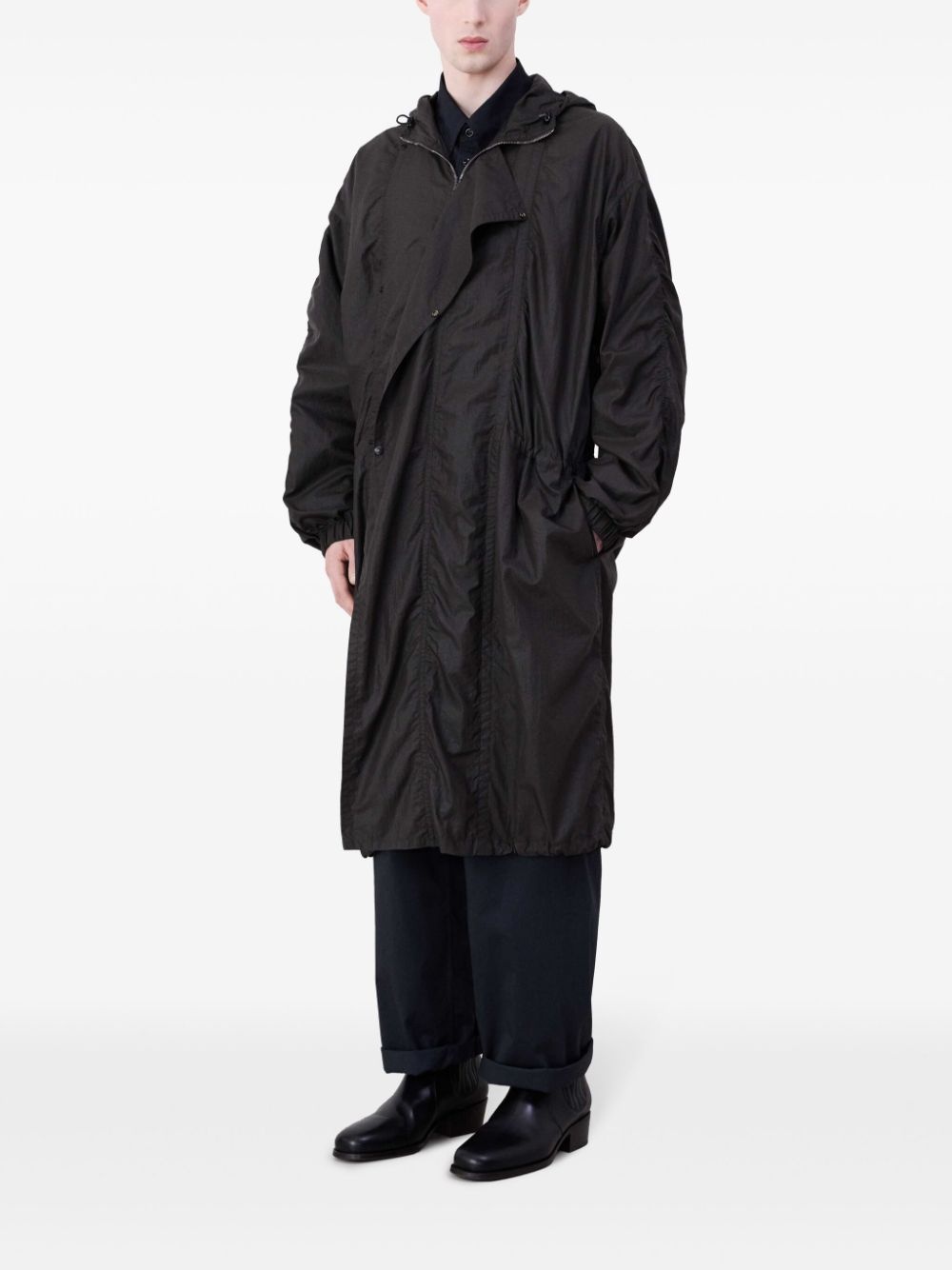 draped-detailing hooded parka - 3