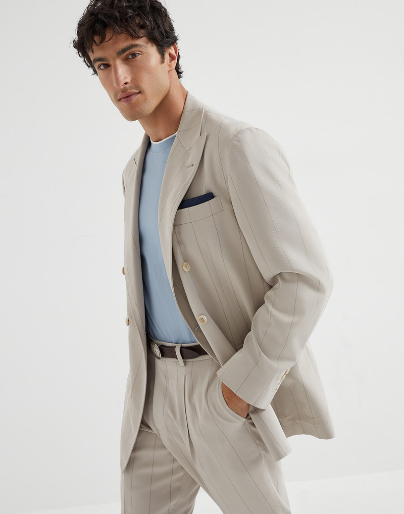 Silk wide chalk stripe twill one-and-a-half breasted deconstructed blazer with patch pockets 4