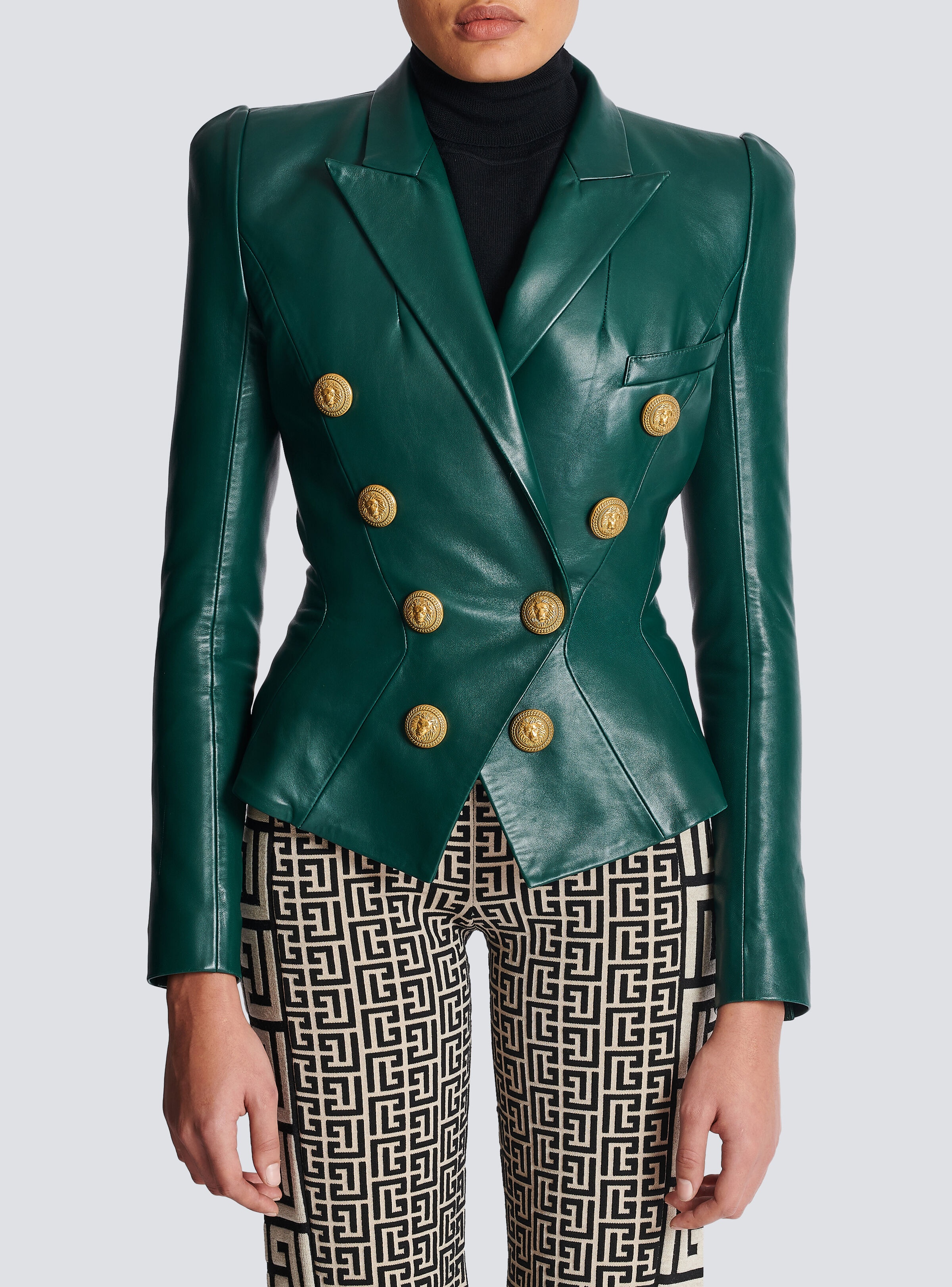 8-button cinched-waist leather jacket - 5