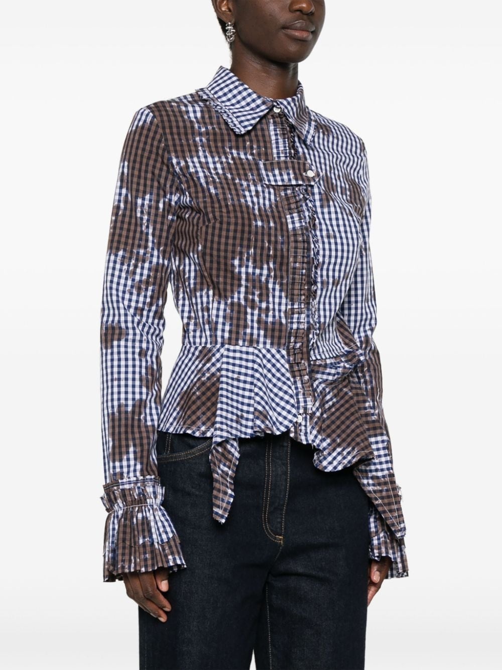 stained gingham ruffled shirt - 3