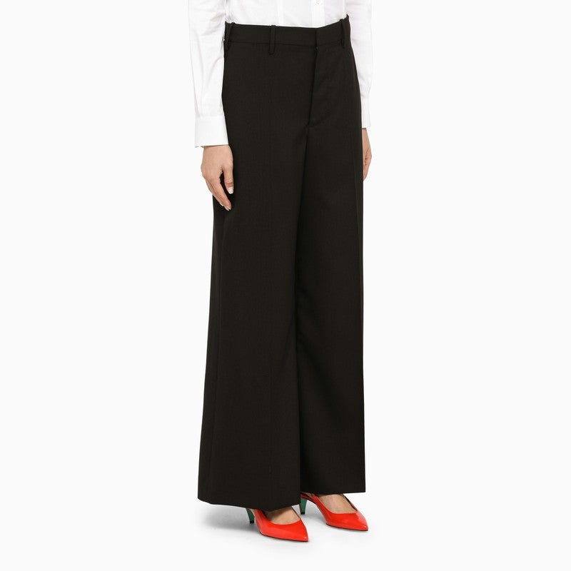 BLACK WOOL PALAZZO TROUSERS - 3