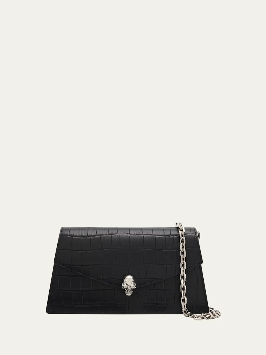 Skull Mini Croc-Embossed Leather Top-Handle Bag - 1
