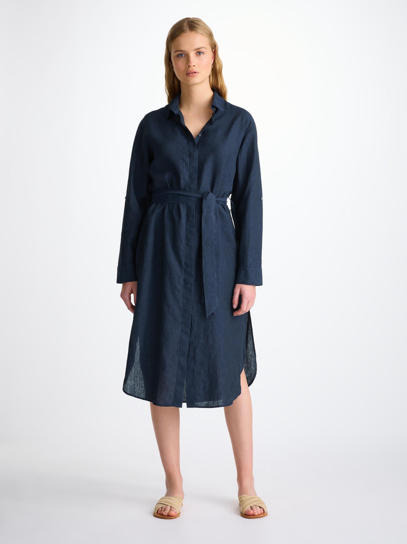 Women's Dress Sicily Linen Navy 1
