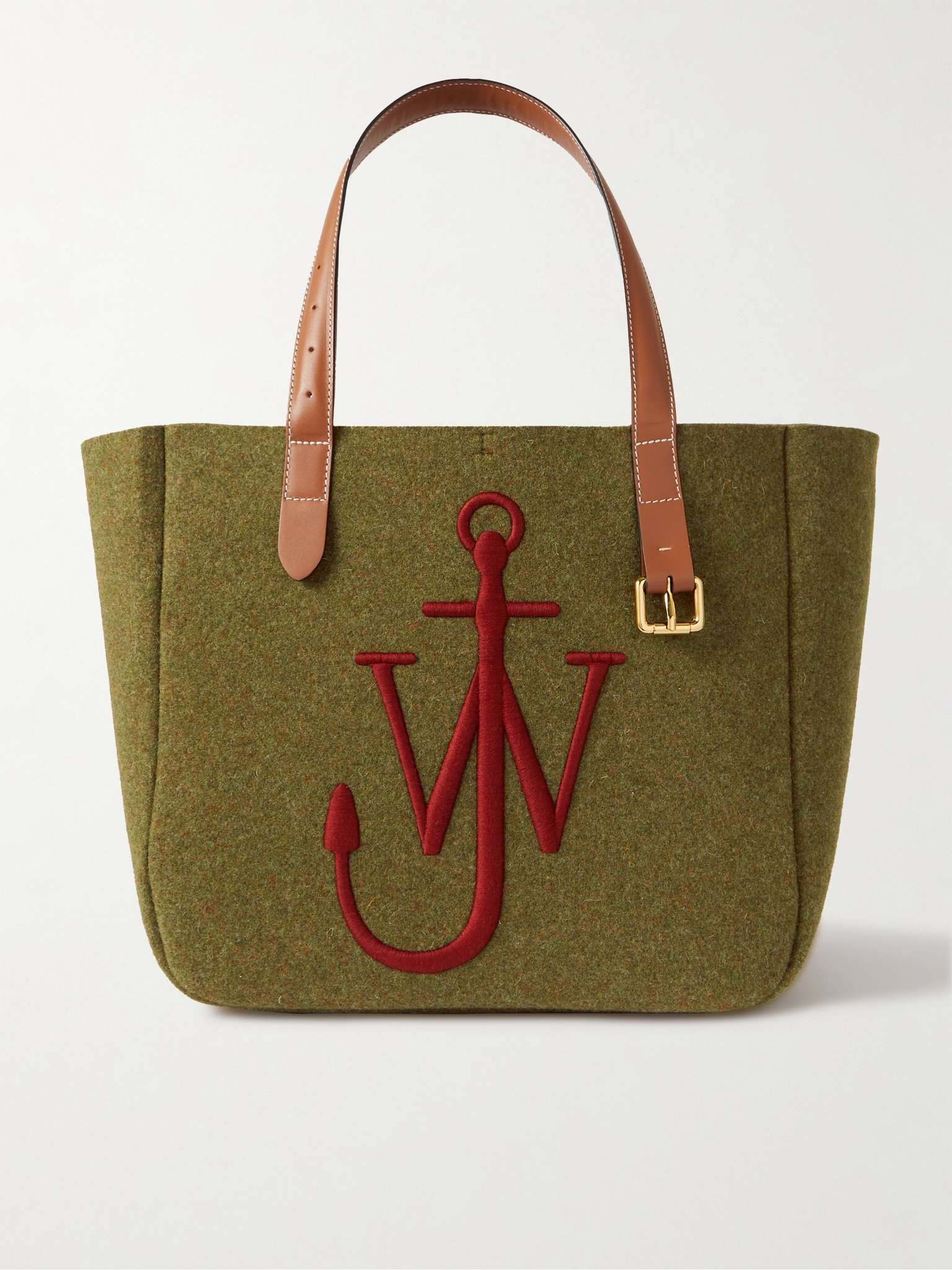 Logo-Embroidered Leather-Trimmed Felt Tote Bag - 1