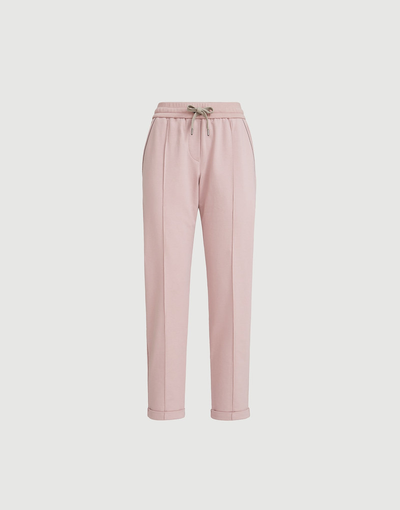 Stretch cotton lightweight French terry track trousers with monili 1