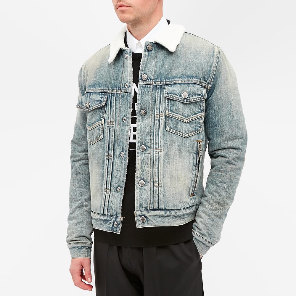 Balmain Faux Shearling Logo Denim Jacket - 6