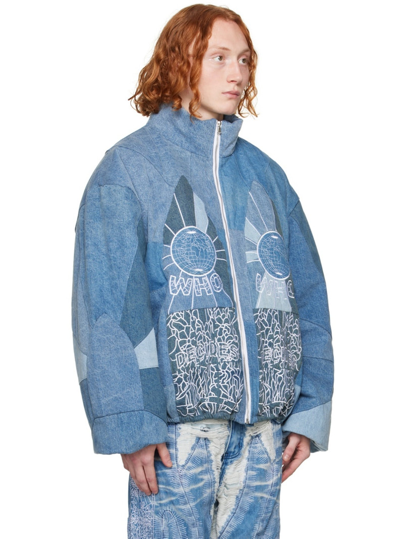 WHO DECIDES WAR Blue Embroidered Denim Jacket outlook
