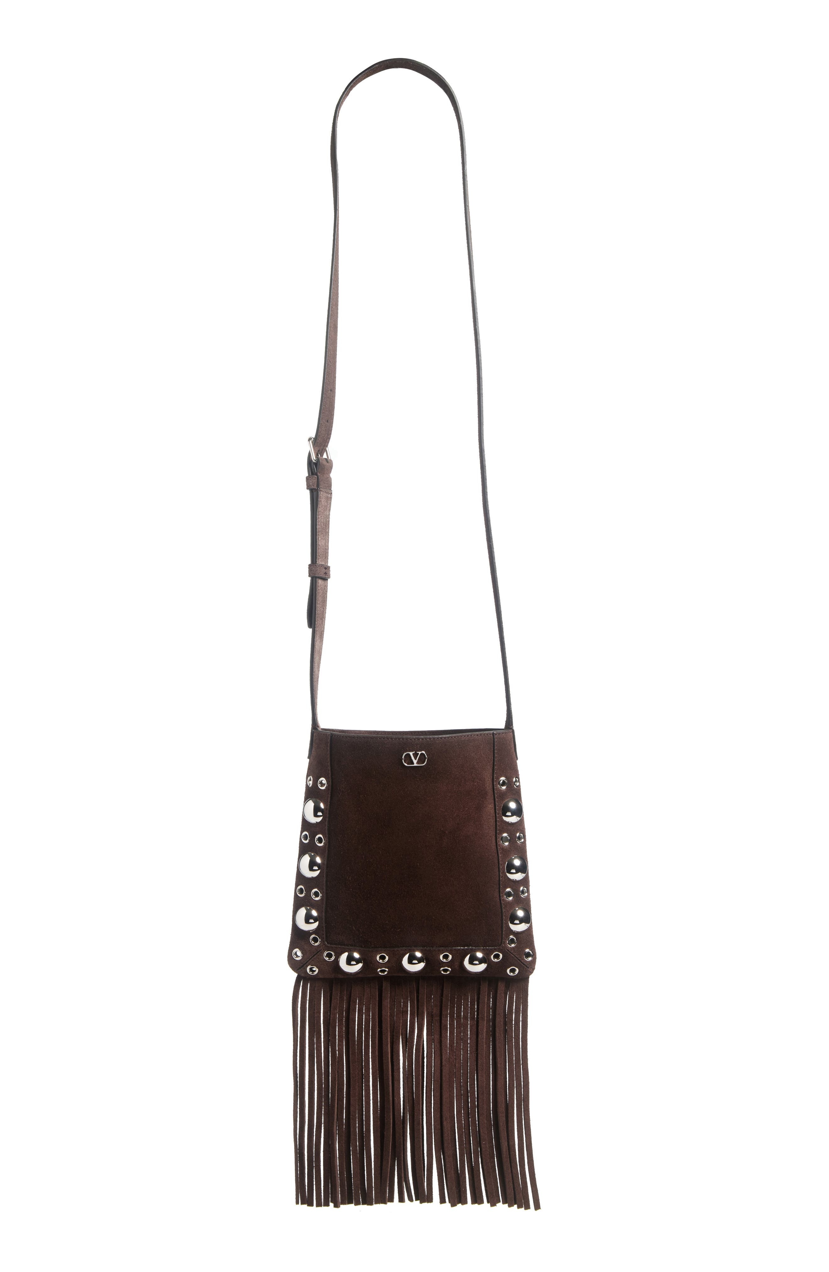 Valentino Garavani Small Nellcôte Fringe Stud Suede Crossbody Bag in Brown at Nordstrom - 2