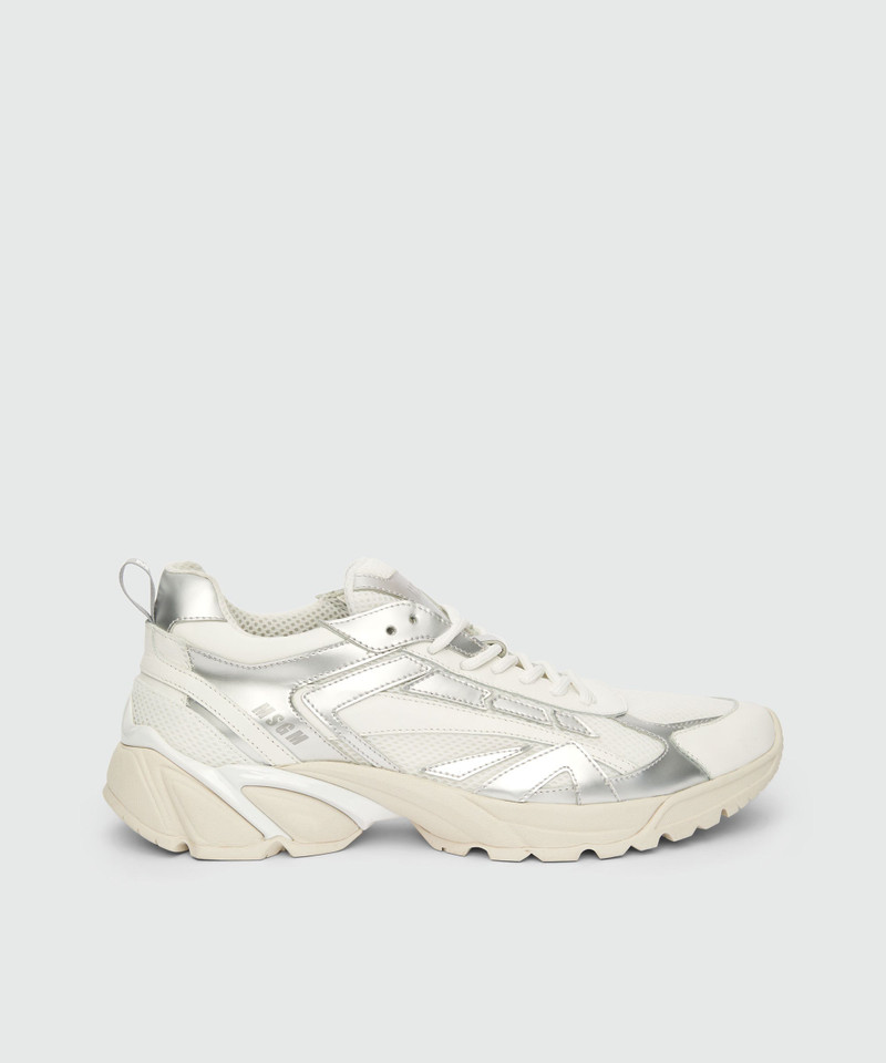 Silver and white leather Vulcano sneakers 1