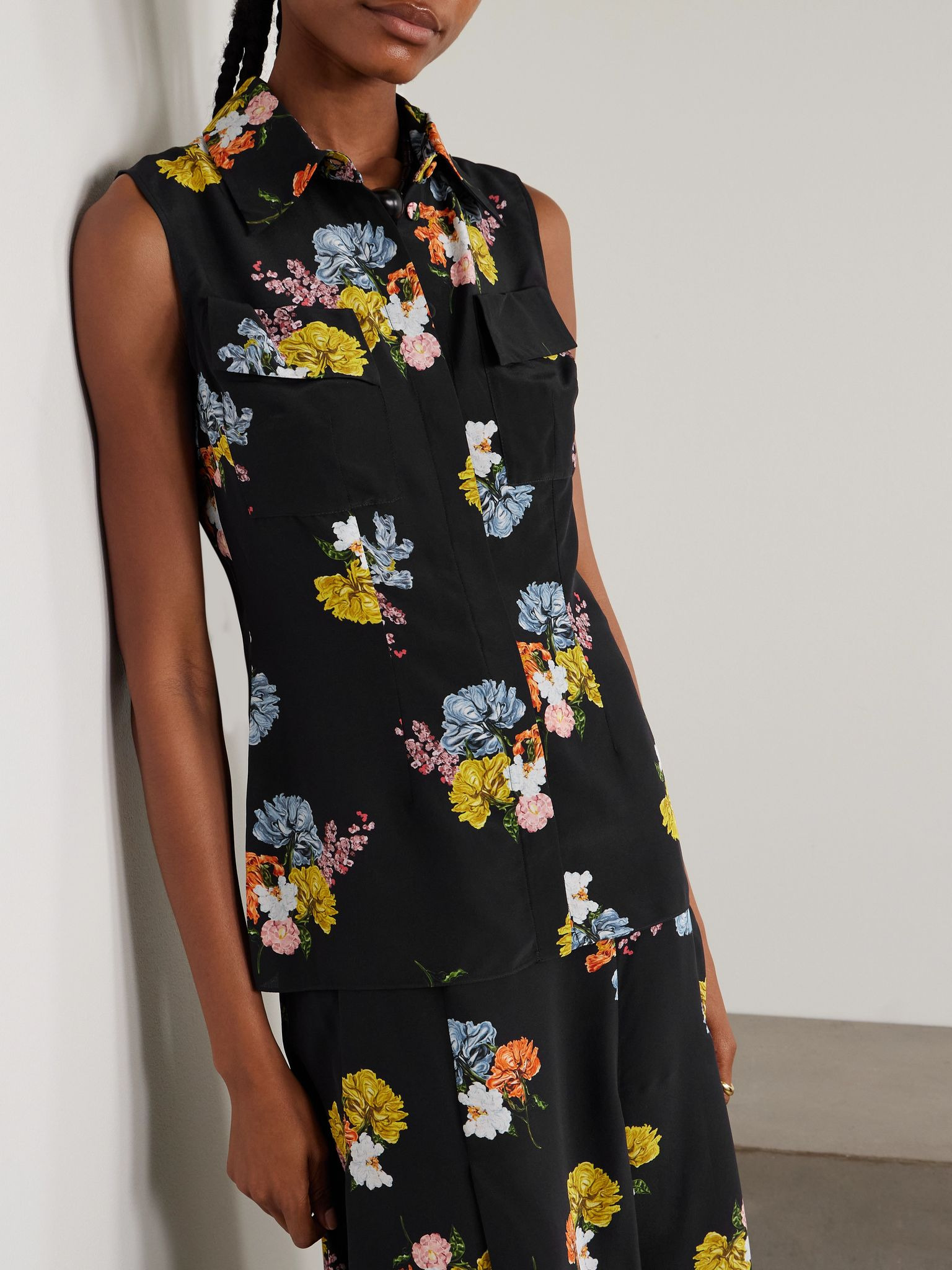 Navanne floral-print silk crepe de chine blouse Black - 3