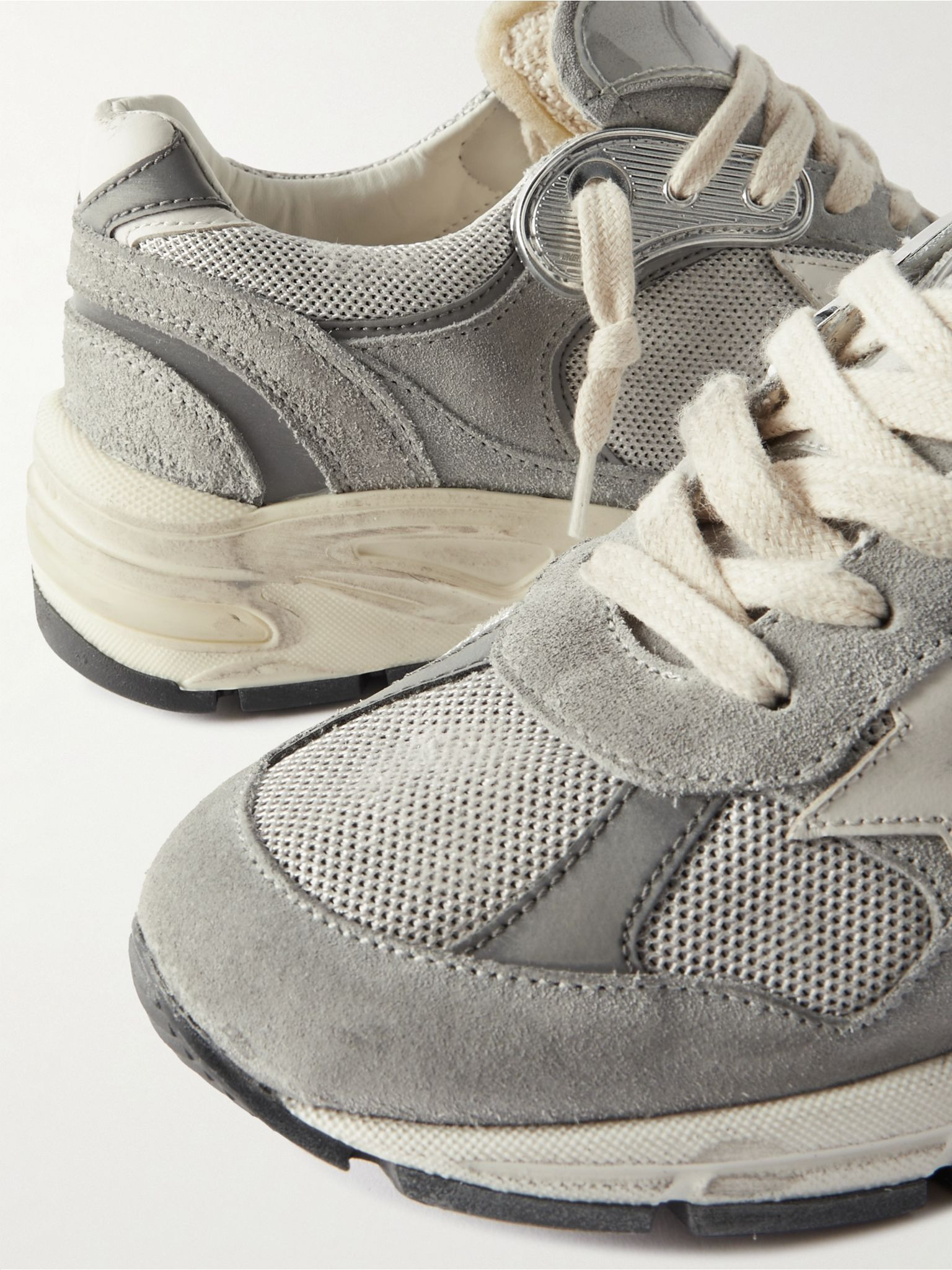 Dad-Star distressed leather-trimmed mesh and suede sneakers Gray - 4