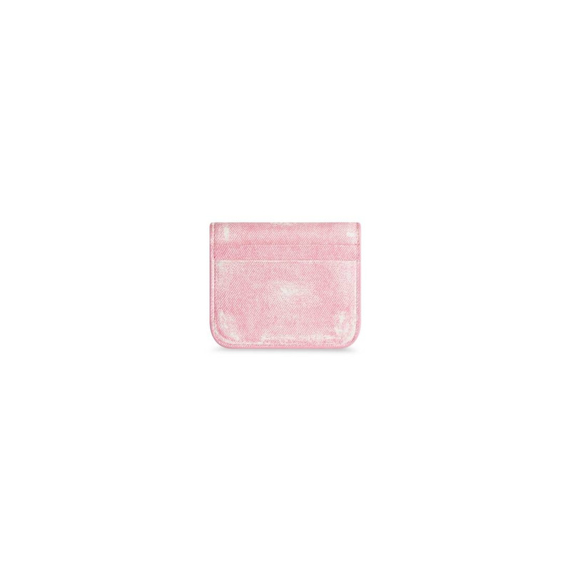 BALENCIAGA Women's Cash Flap Coin And Card Holder Denim Printed  in Pink outlook