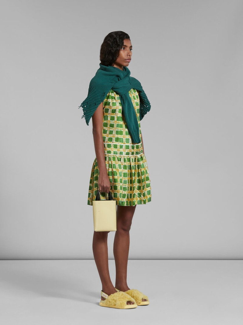 GREEN SILK TWILL DRESS WITH CHECK FIELDS PRINT 6