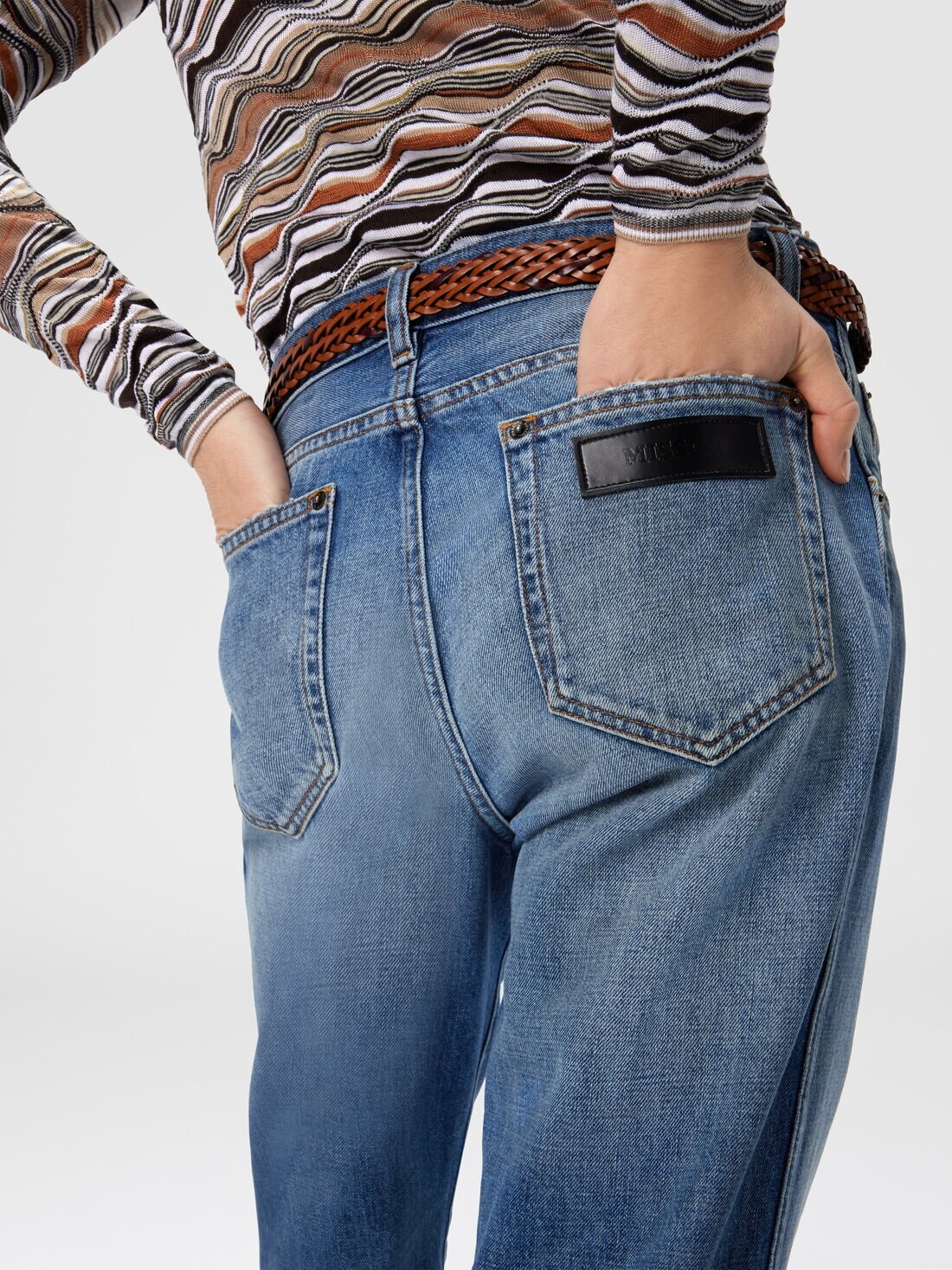 Five-Pocket Mid-Rise Washed Denim Pants - 4