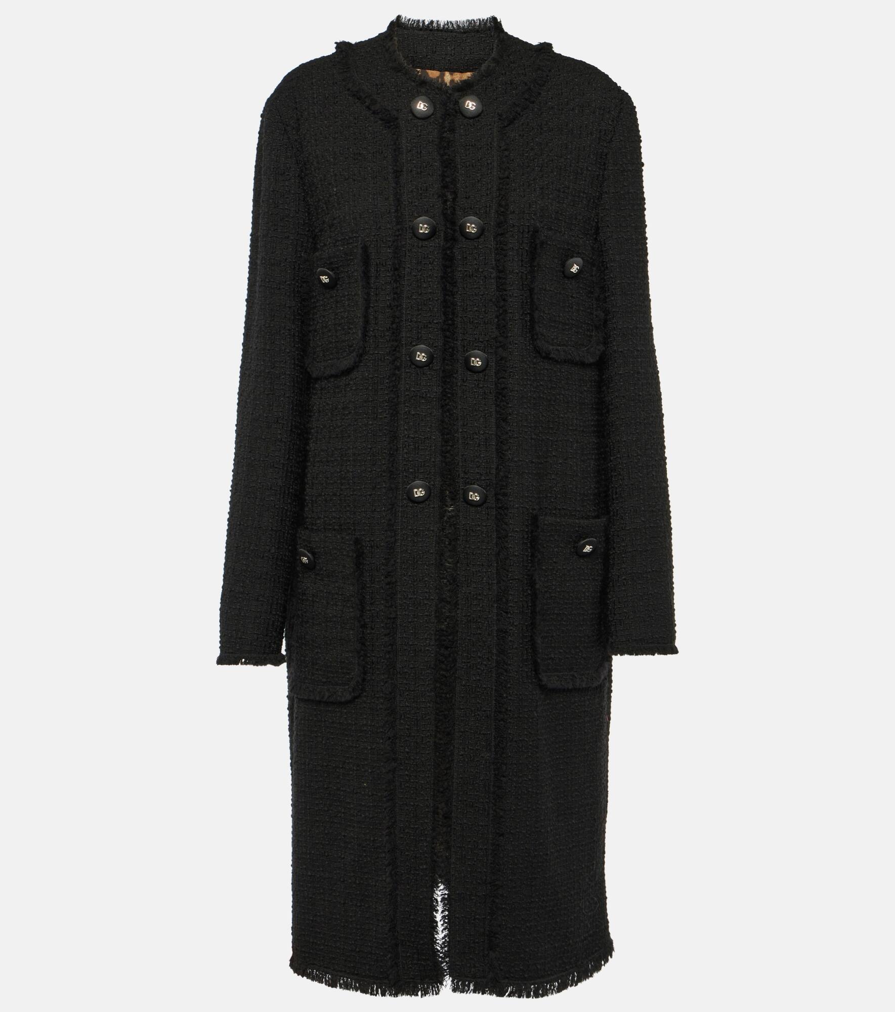 Fringed wool-blend tweed coat - 1