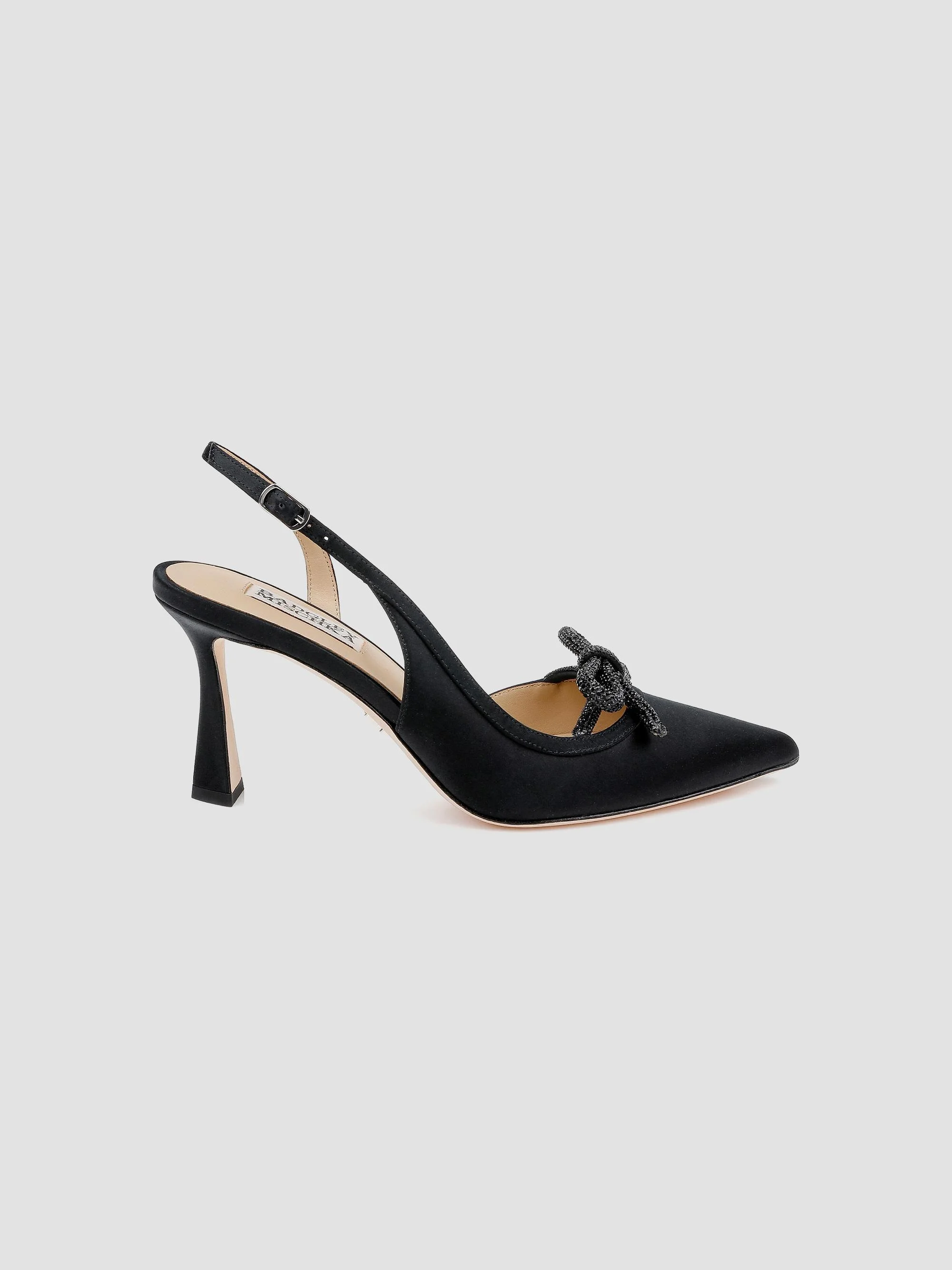 Women's Georgie 80MM Embellished Satin Slingback Pumps - Black Satin - 1