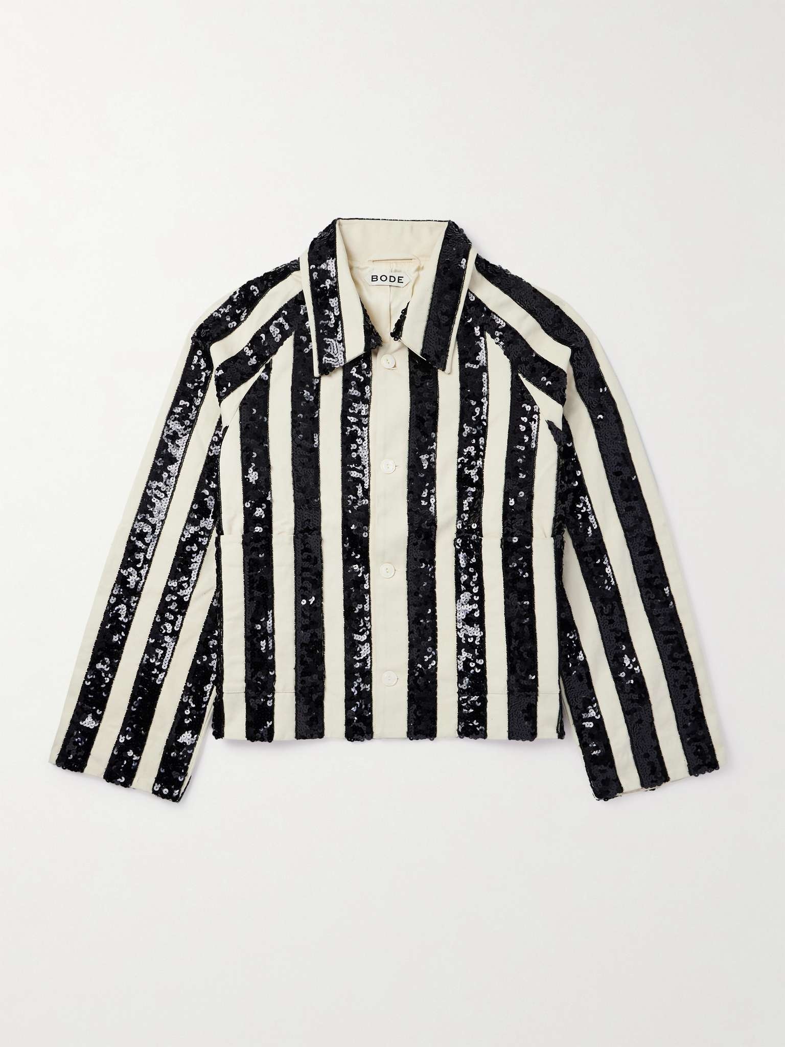 Cropped Sequinned Striped Woven Jacket - 1