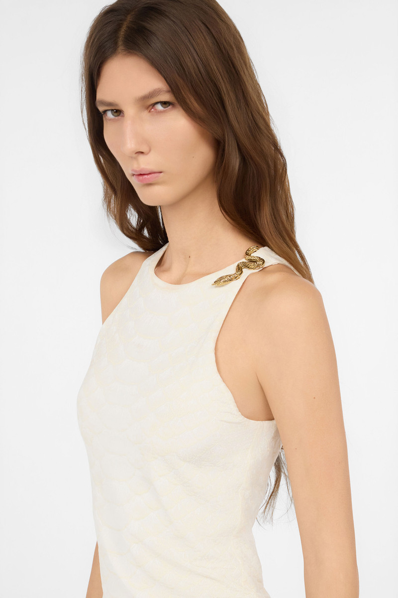White Sleeveless Top with Snake and Scale Print 6