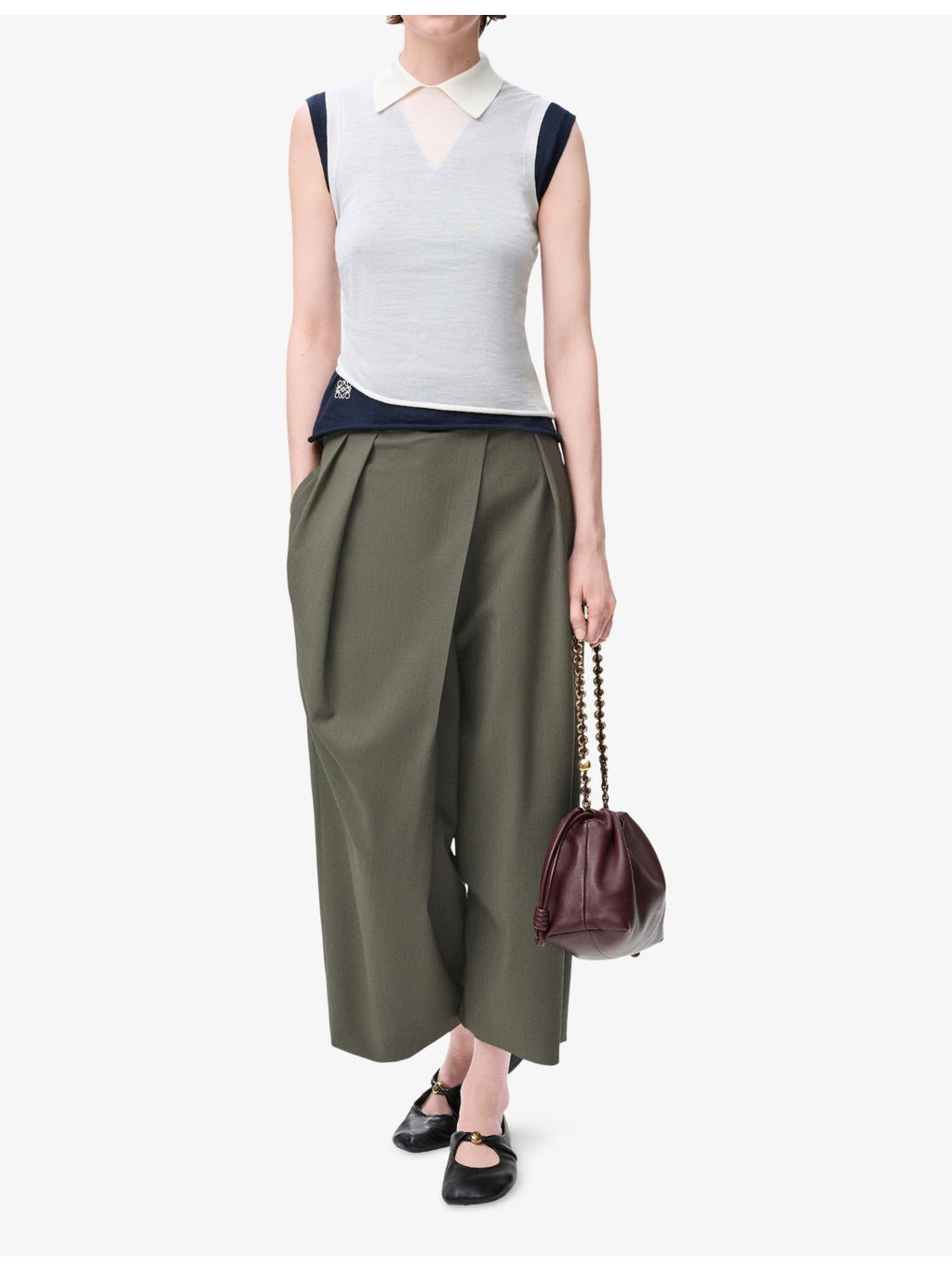 Wrap-Front Wide-Leg Cropped Wool Trousers - 2