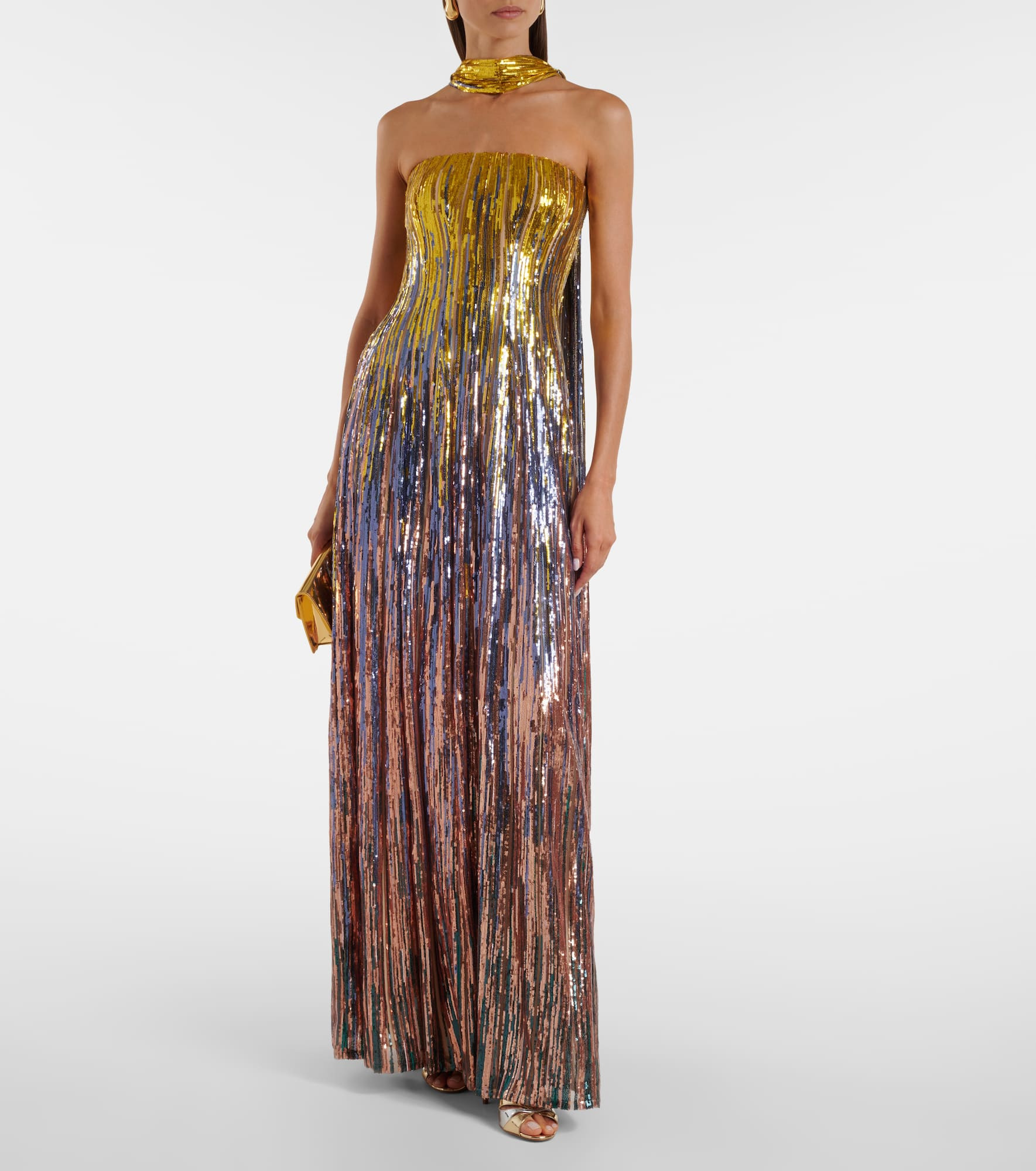 Sequined scarf-detail strapless gown - 2
