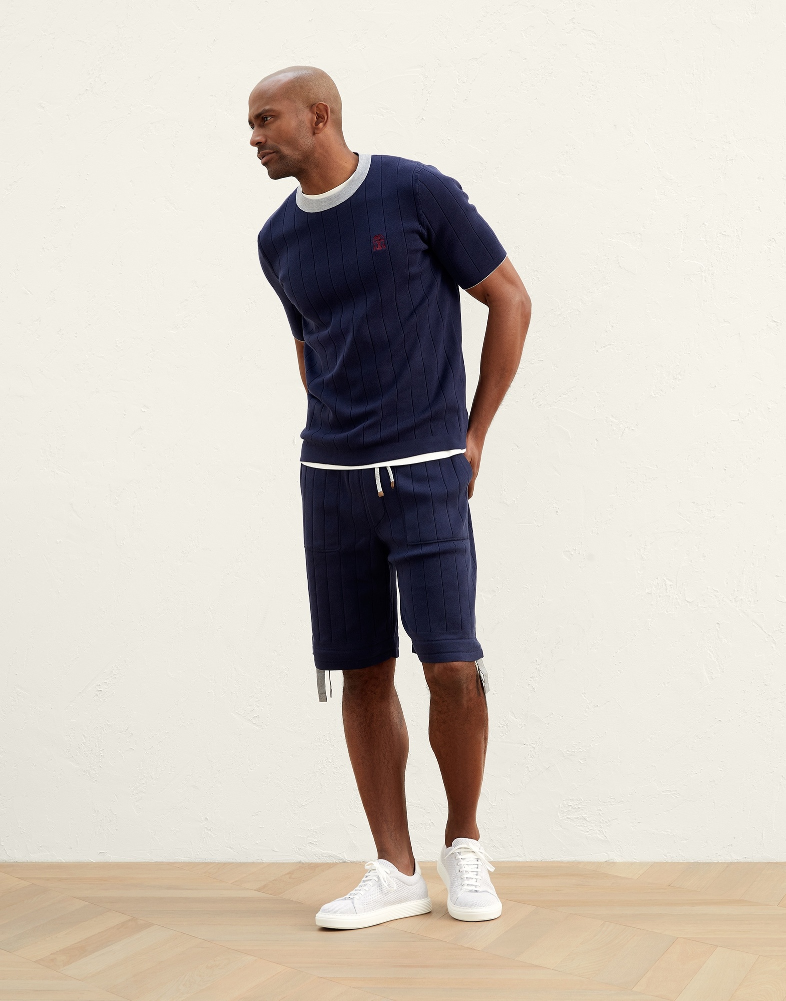 Cotton flat rib knit Bermuda shorts with drawstring cuffs - 4