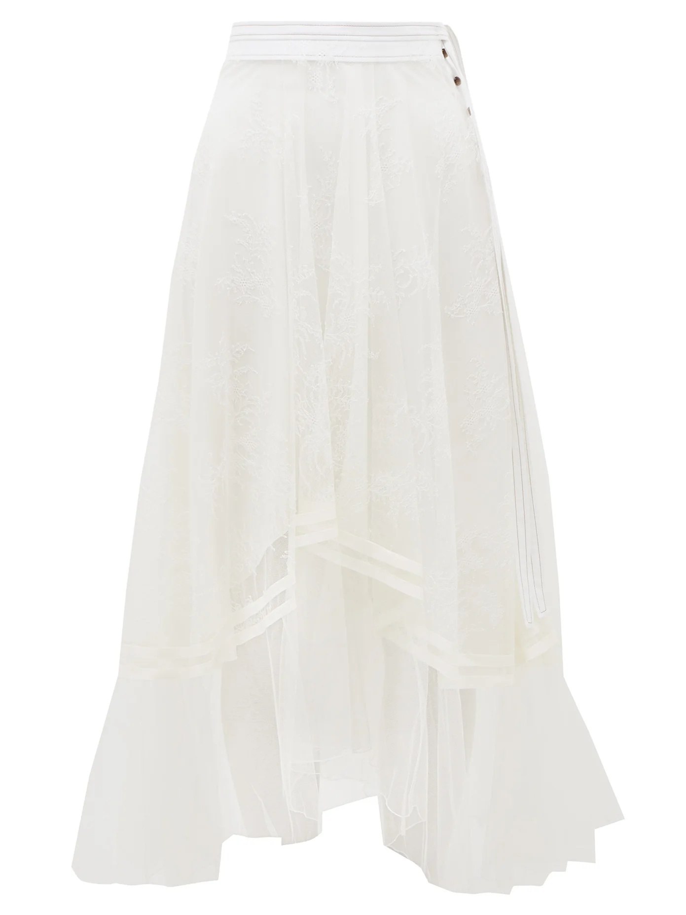 Asymmetric Chantilly-lace and silk-crepe skirt - 1