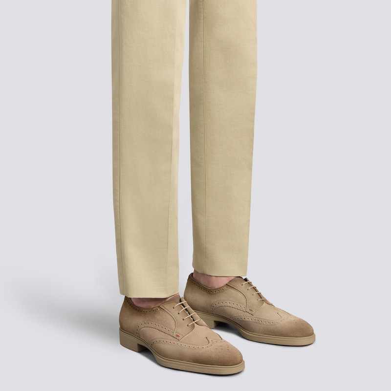 Santoni Men's beige suede Easy brogue lace-up outlook