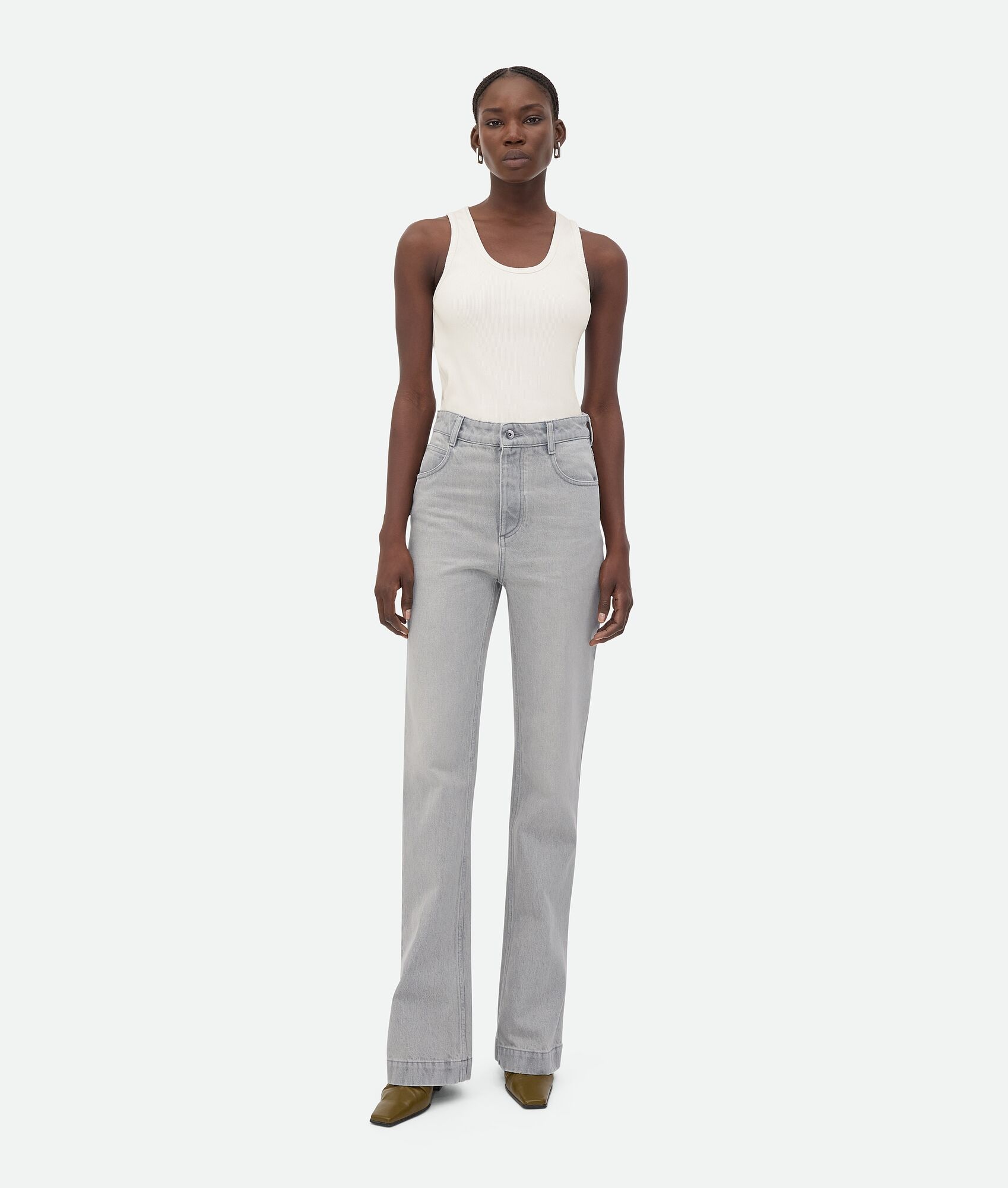 Light Grey Washed Flared Denim - 1