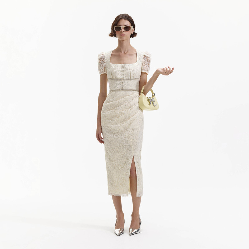 self-portrait Cream Lace Diamante Midi Dress - SS24-274M-C | REVERSIBLE