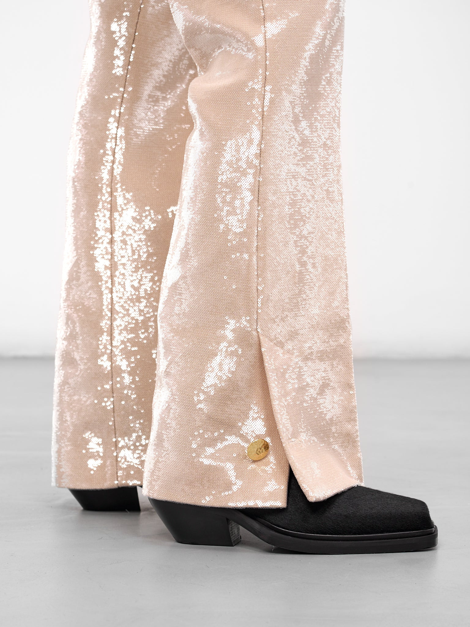 Beige Sequin Flared Trousers - 5