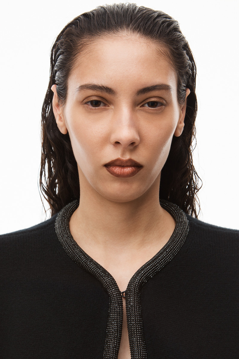 crystal trim cardigan in boiled wool 3