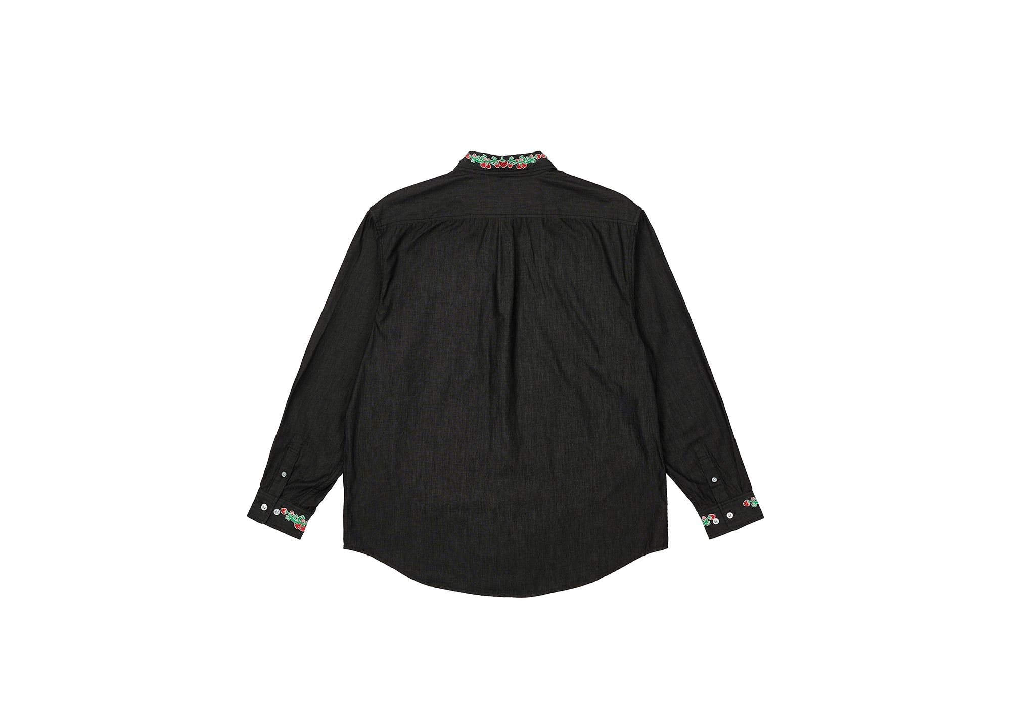 STRAWBERRY EMBROIDERY DENIM SHIRT BLACK - 2