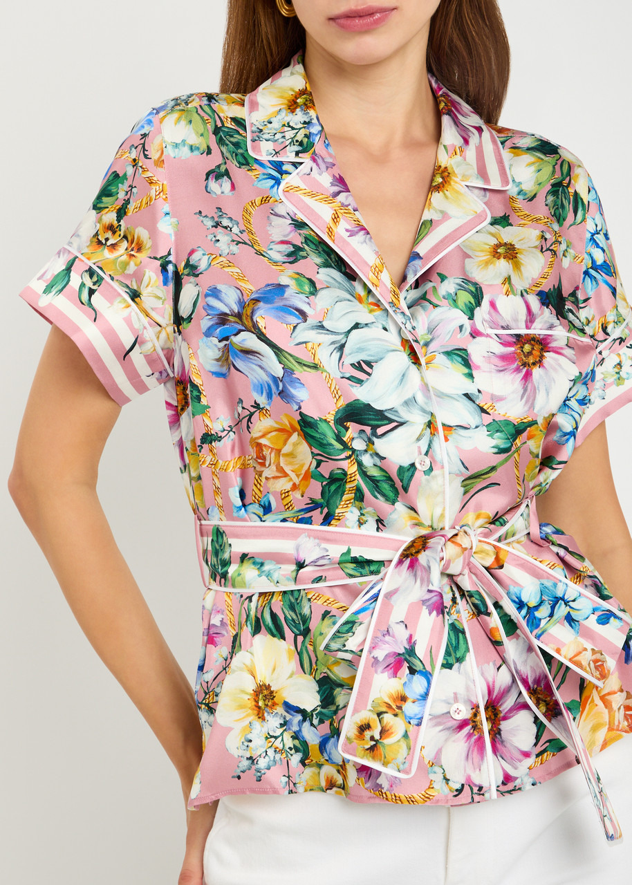 Dolce & Gabbana Belted Floral Silk-twill Blouse - 5
