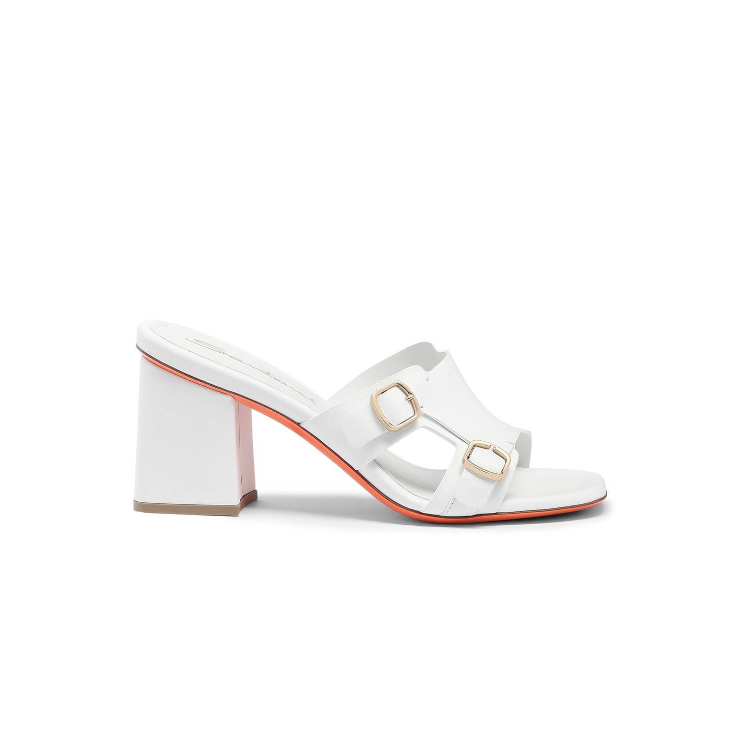 Women's white leather double-buckle mid sandal - 1