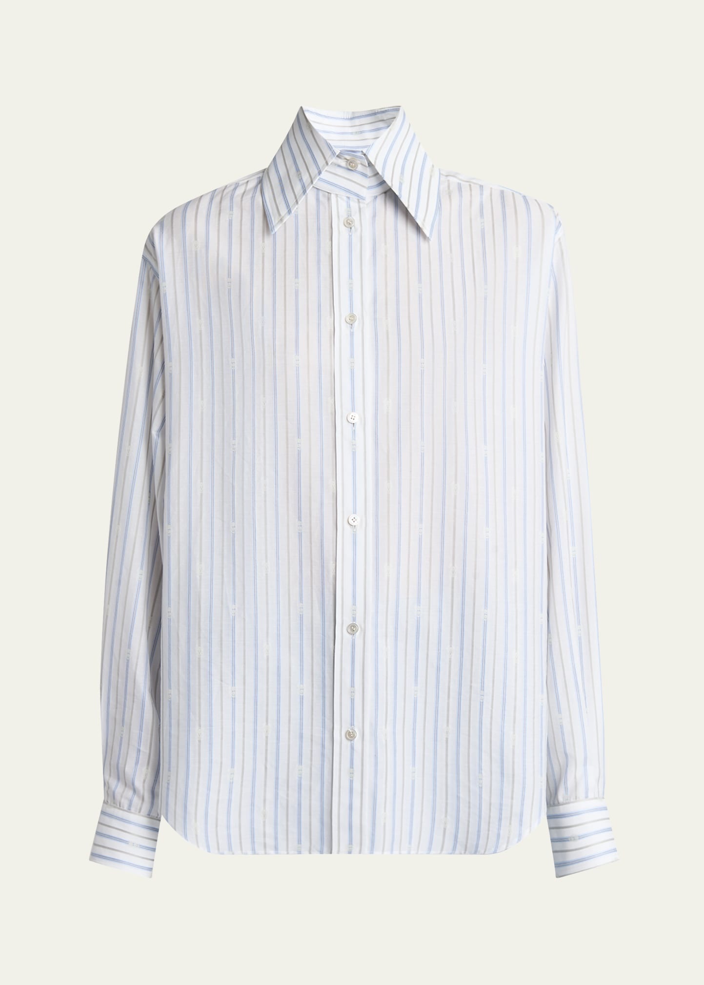 Stripe Skull Embroidered Button Down Shirt - 1
