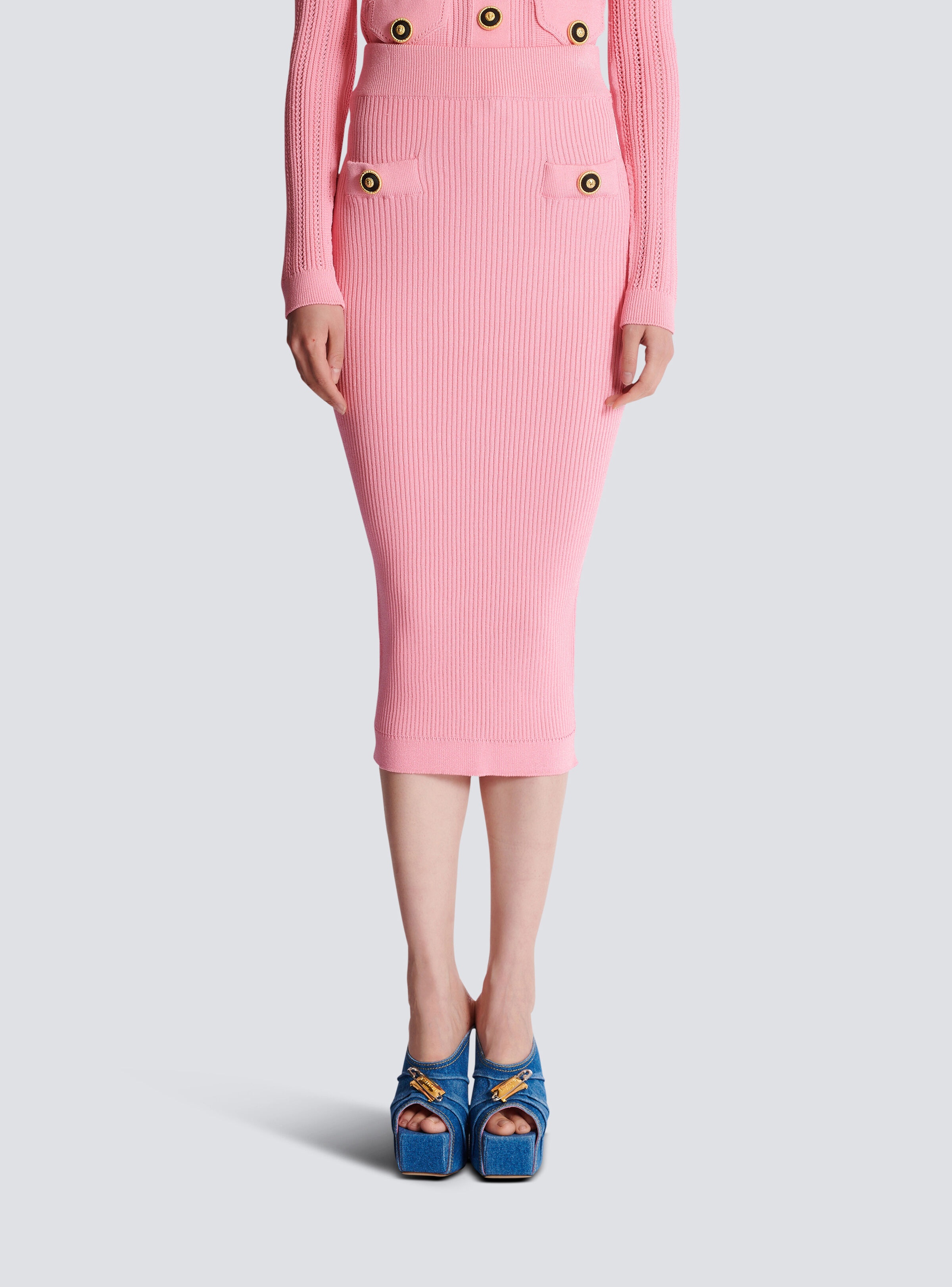 Midi skirt in a plain ribbed knit - 5