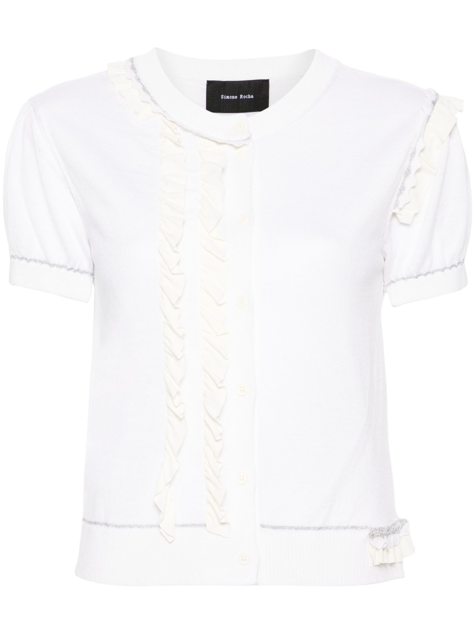 White Short-Sleeved Ruffled Cardigan - 1