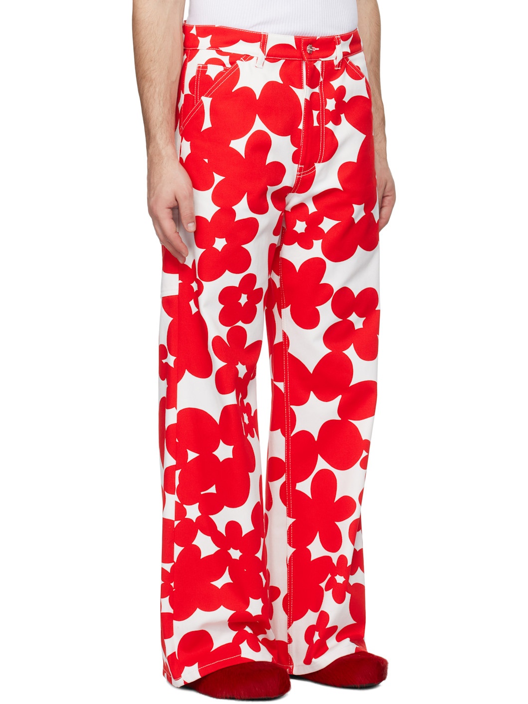 Red & White Dillies Print Cargo Pants - 2
