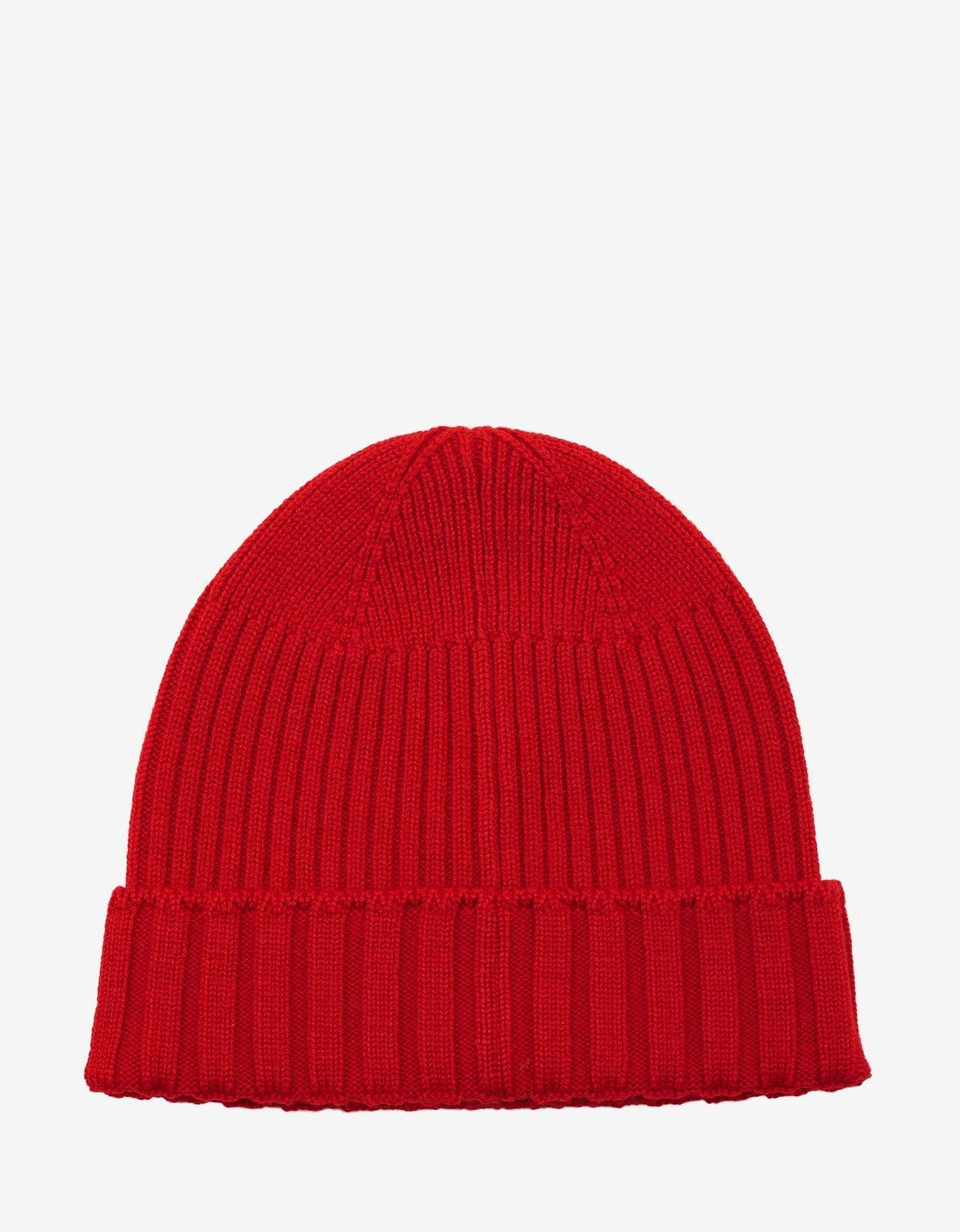 Red Ribbed Wool Beanie Hat - 2