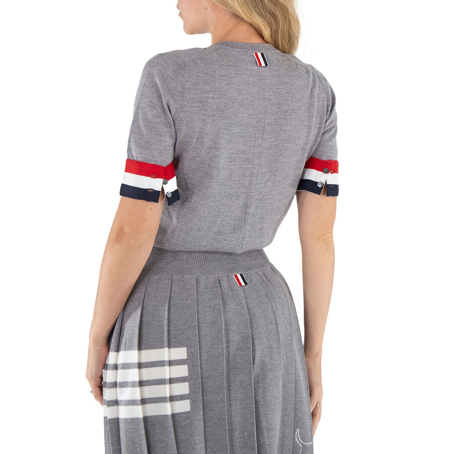 Thom Browne Ladies Light Grey Rwb Cuff Fine Merino Tee - 4